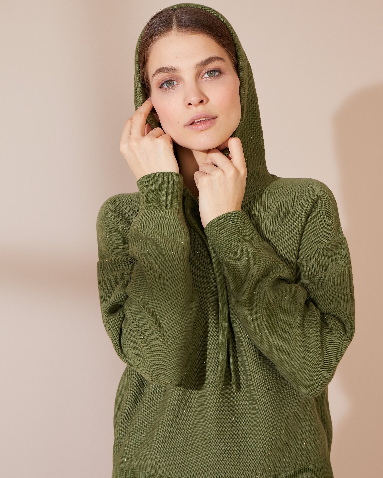 Knitted sequin hoodie, Green — photo 4