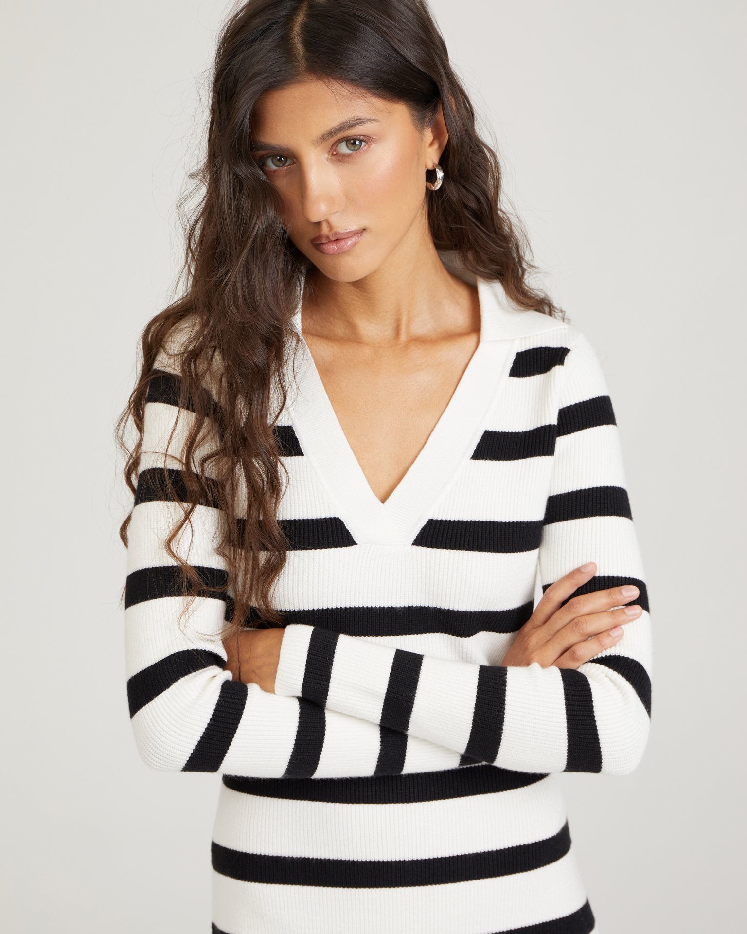 Knitted dress with a slit, White — photo 6