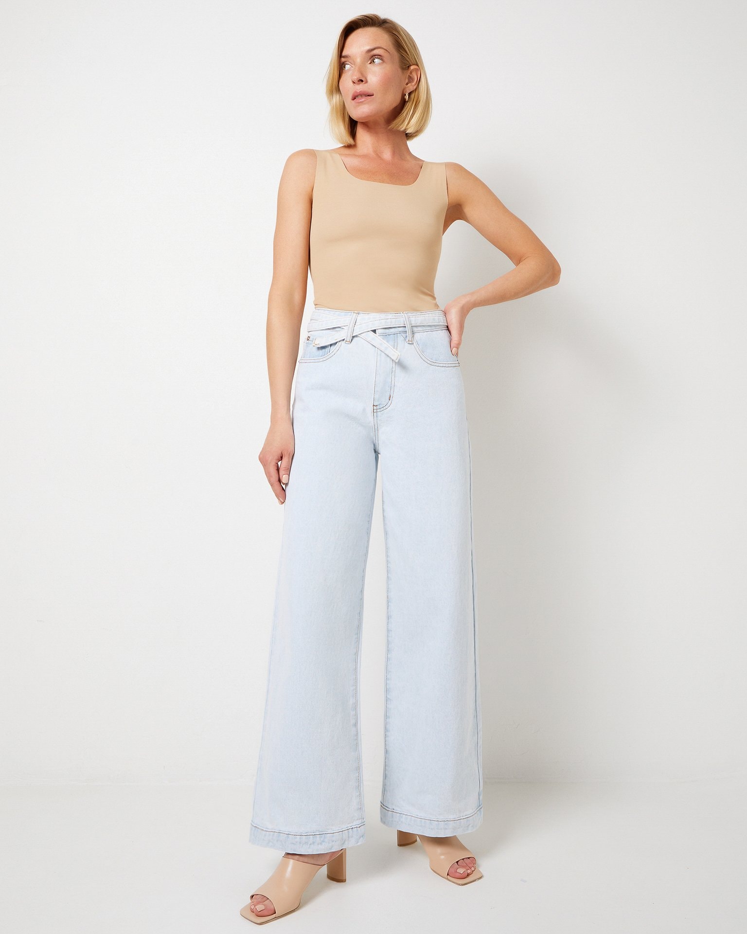 Jeans with a belt, Light Blue — photo 2