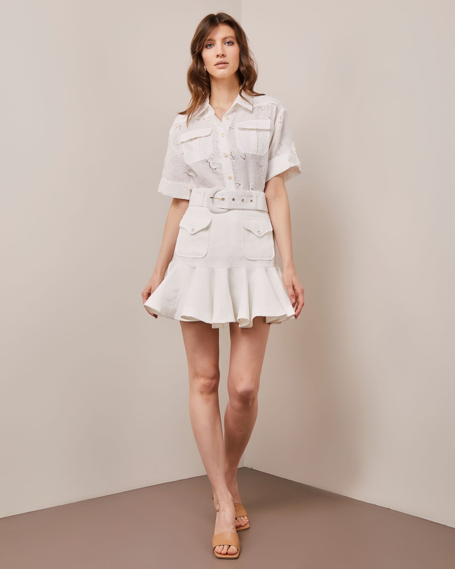 Flounced mini skirt, White — photo 3