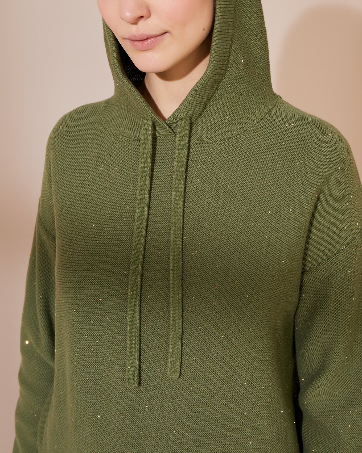 Knitted sequin hoodie, Green — photo 5