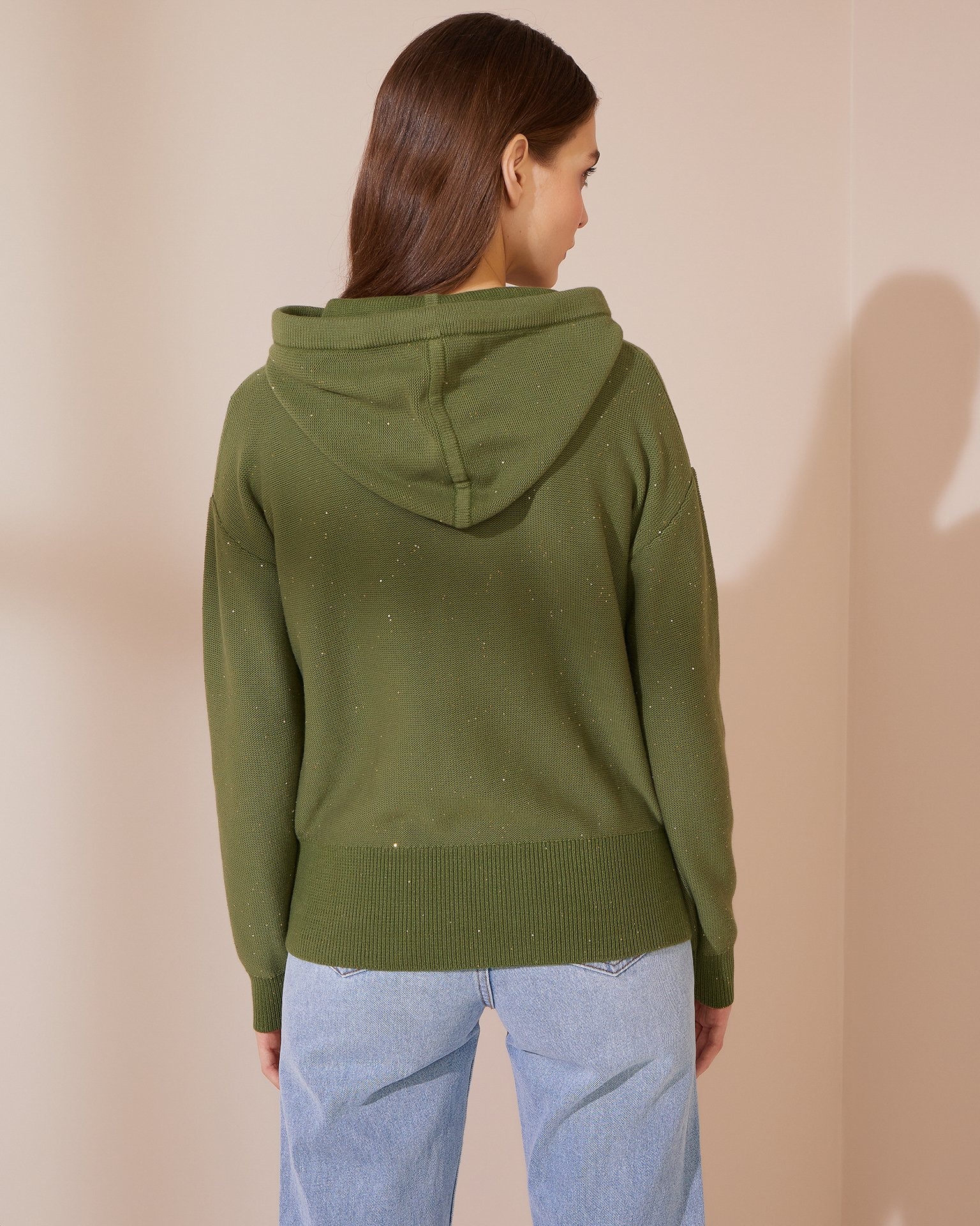 Knitted sequin hoodie, Green — photo 3