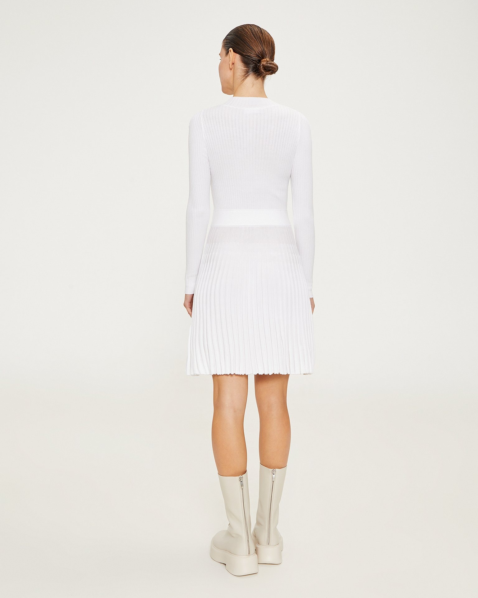 Dress with a Pleated Skirt, White — photo 4
