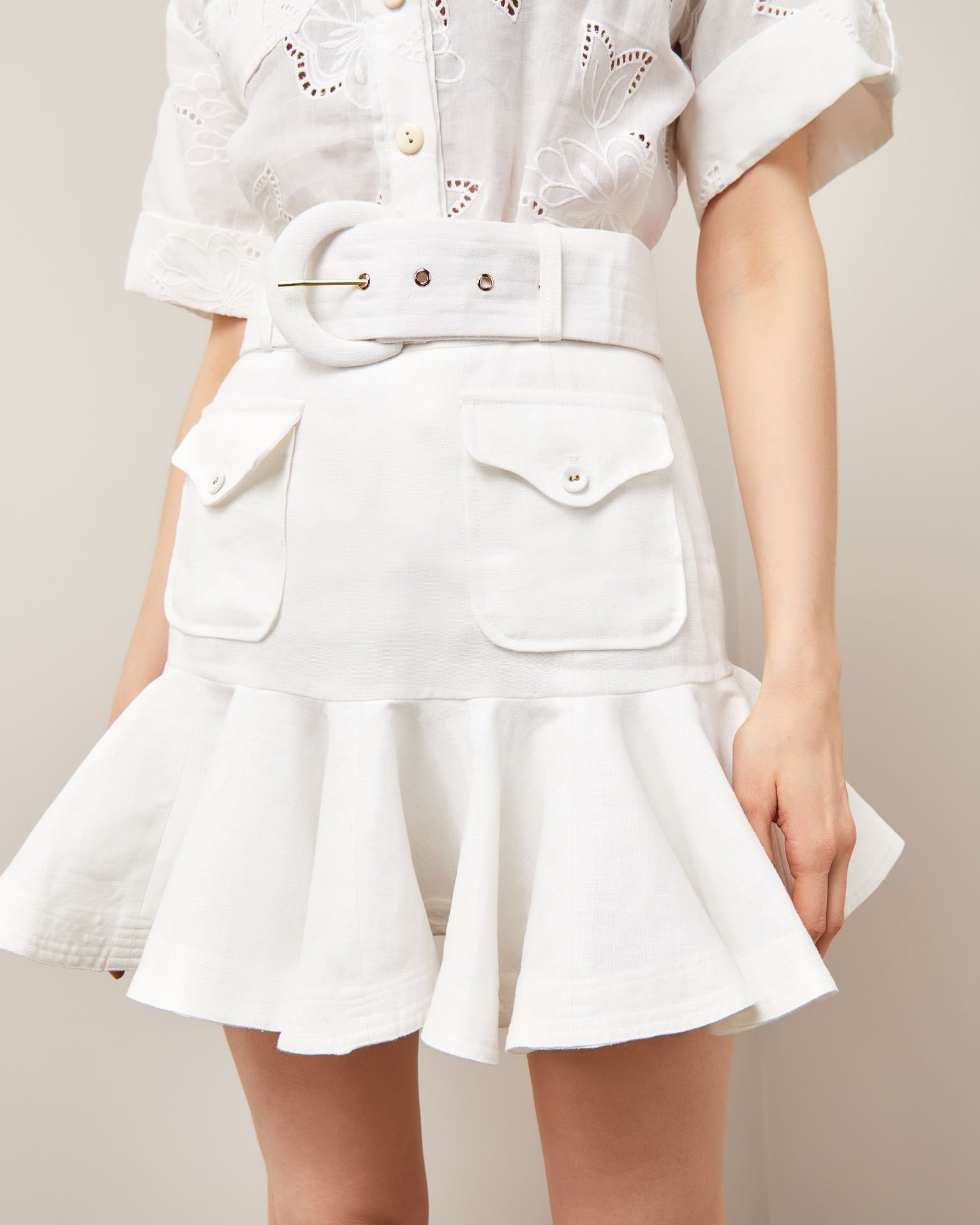 Flounced mini skirt, White — photo 2