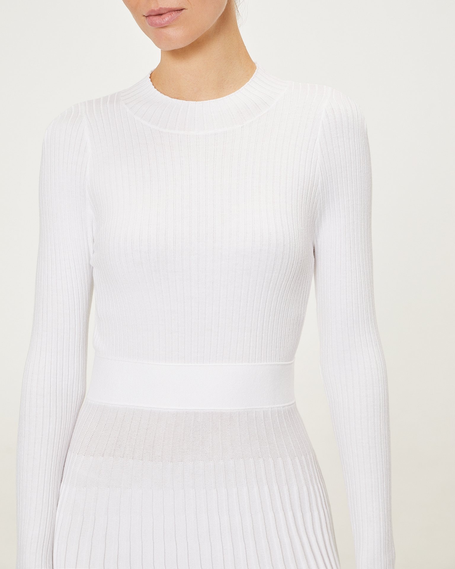 Dress with a Pleated Skirt, White — photo 6