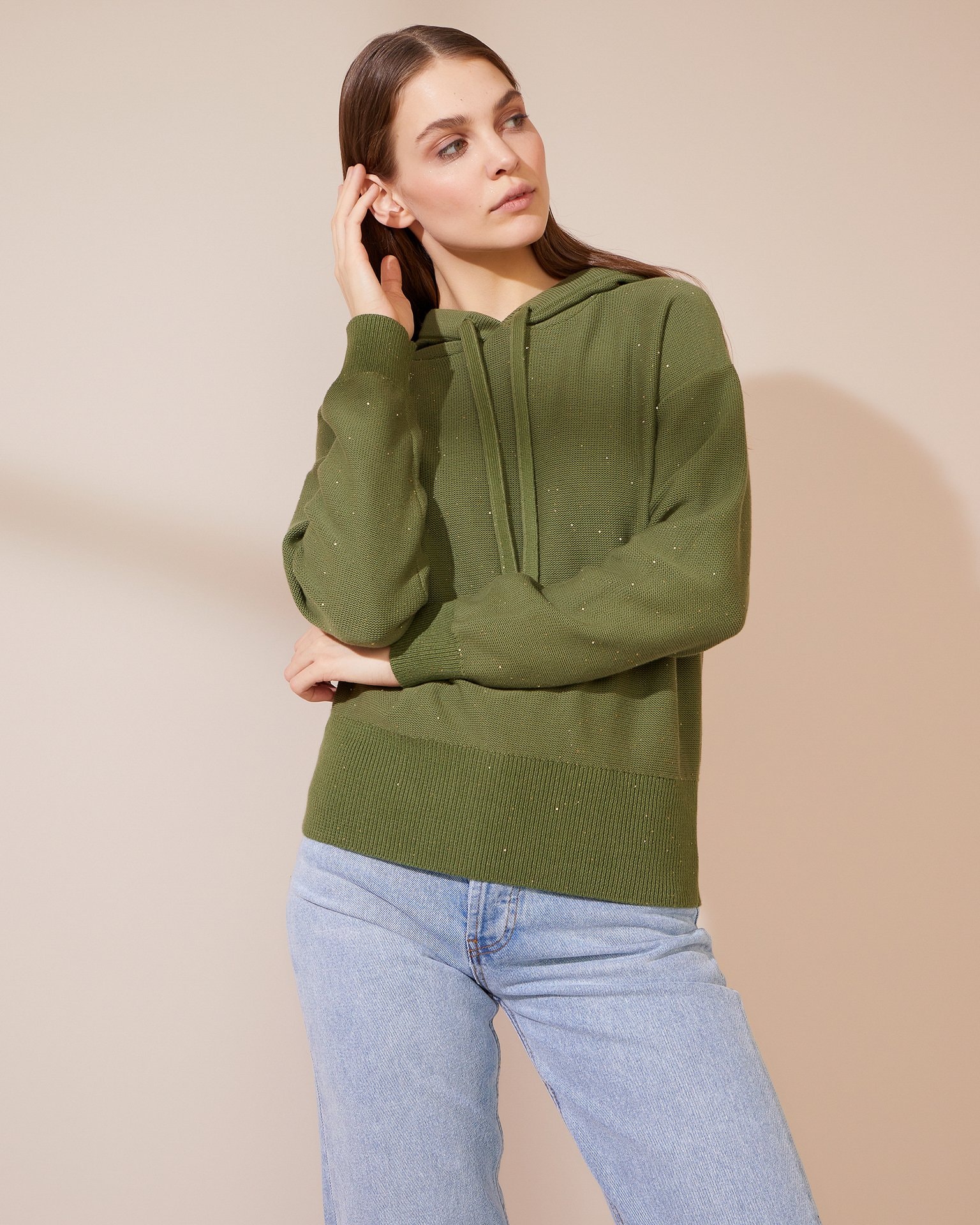 Knitted sequin hoodie, Green — photo 2