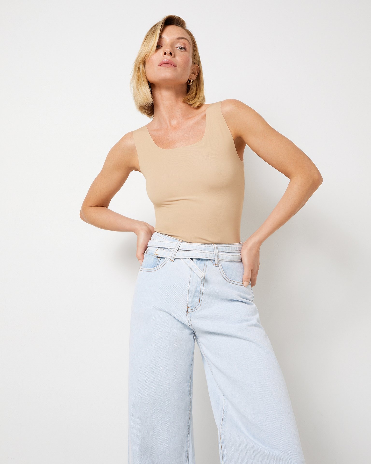 Jeans with a belt, Light Blue — photo 5