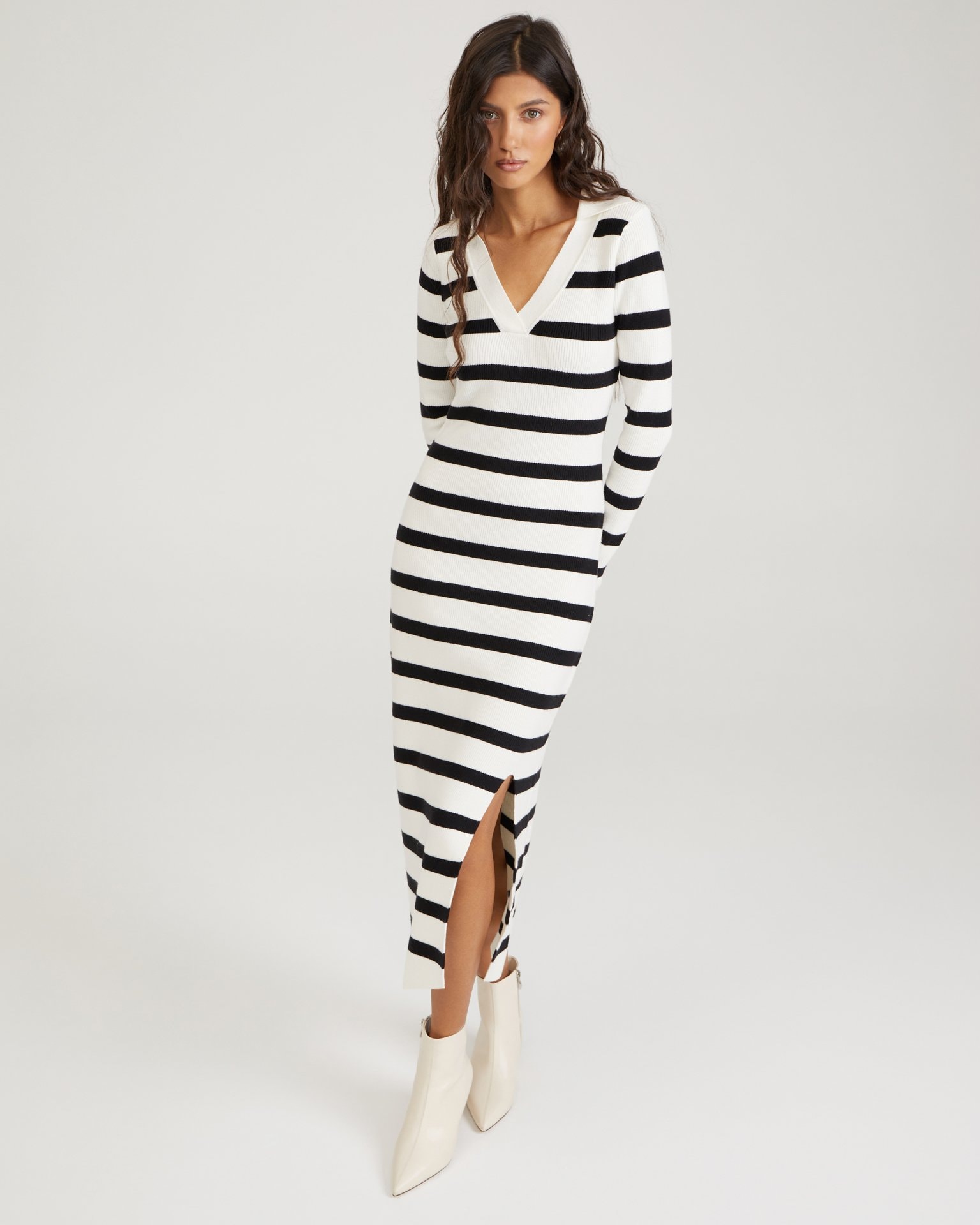 Knitted dress with a slit, White — photo 4