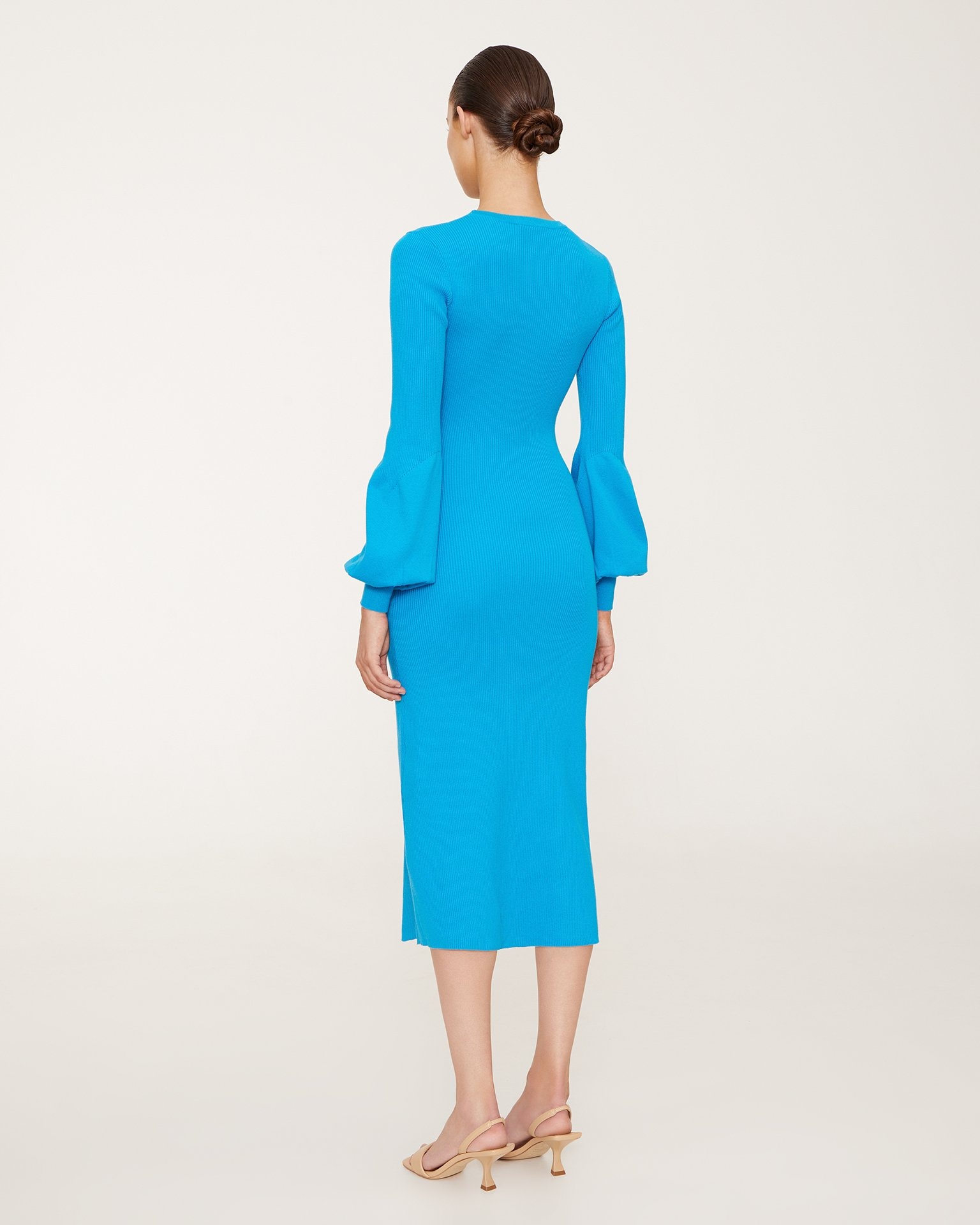 Fitted midi dress in turquoise, Turquoise. — photo 4