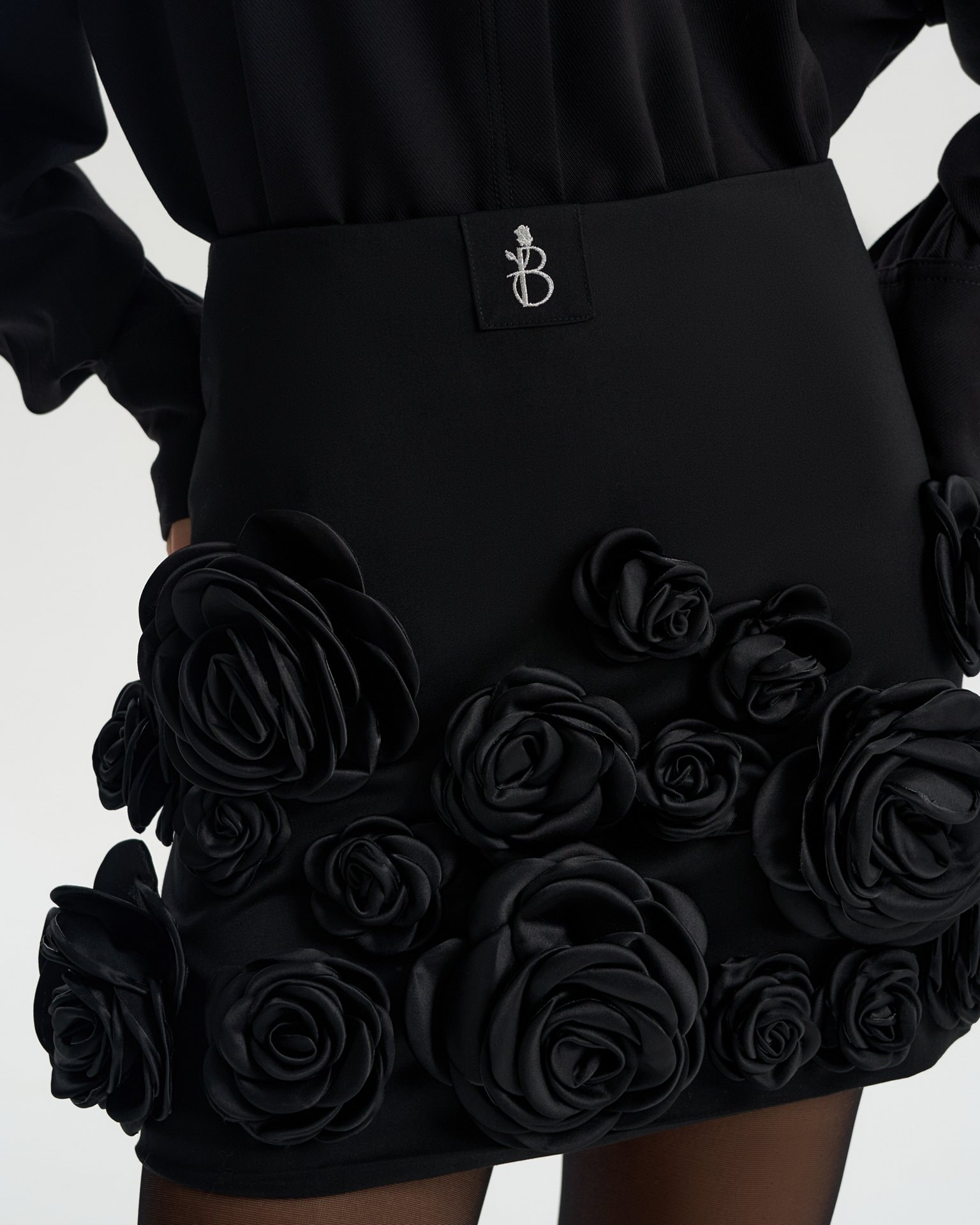 Skirt with 3D flowers, Black — photo 5