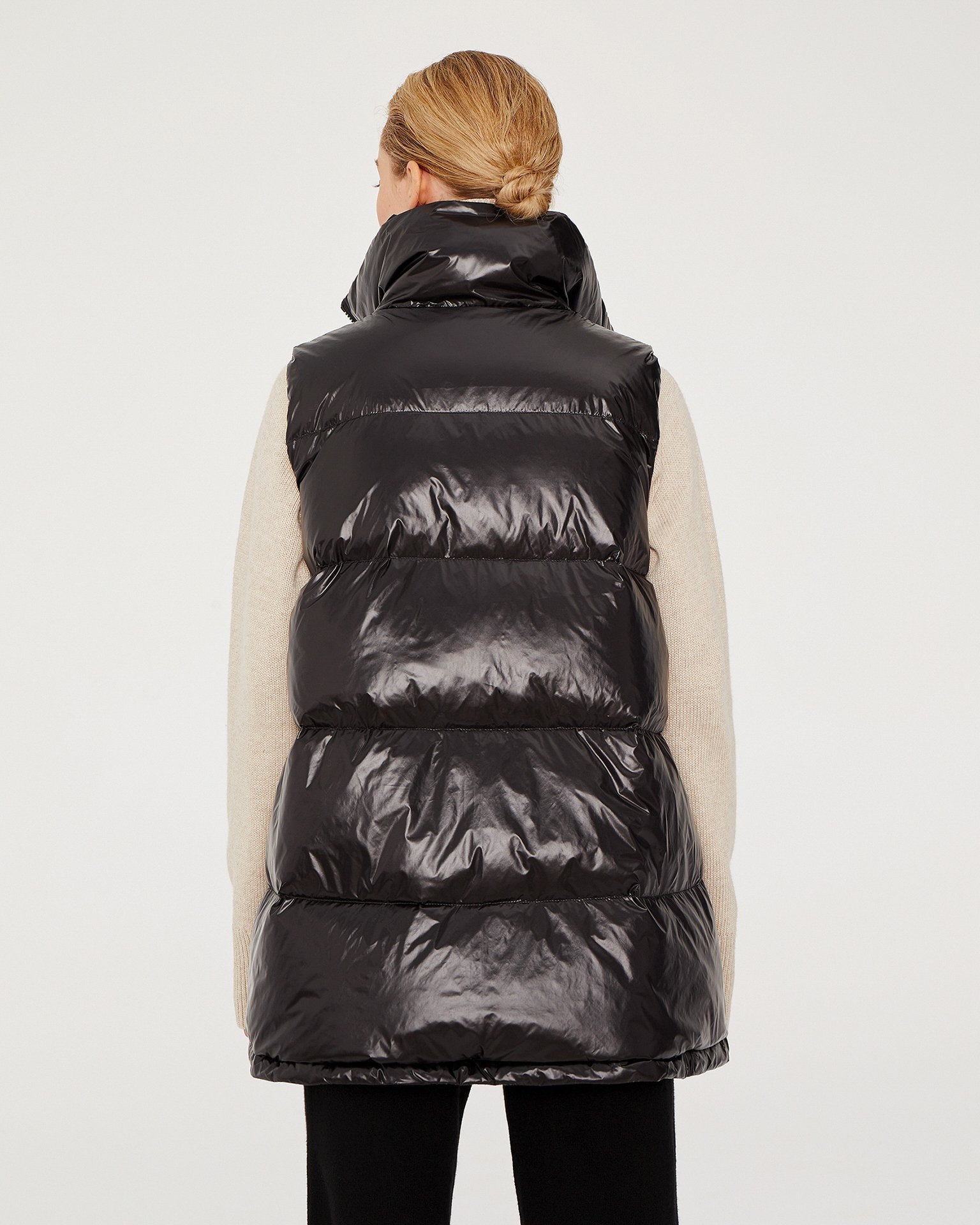 Down and feather gilet in black, Black — photo 3