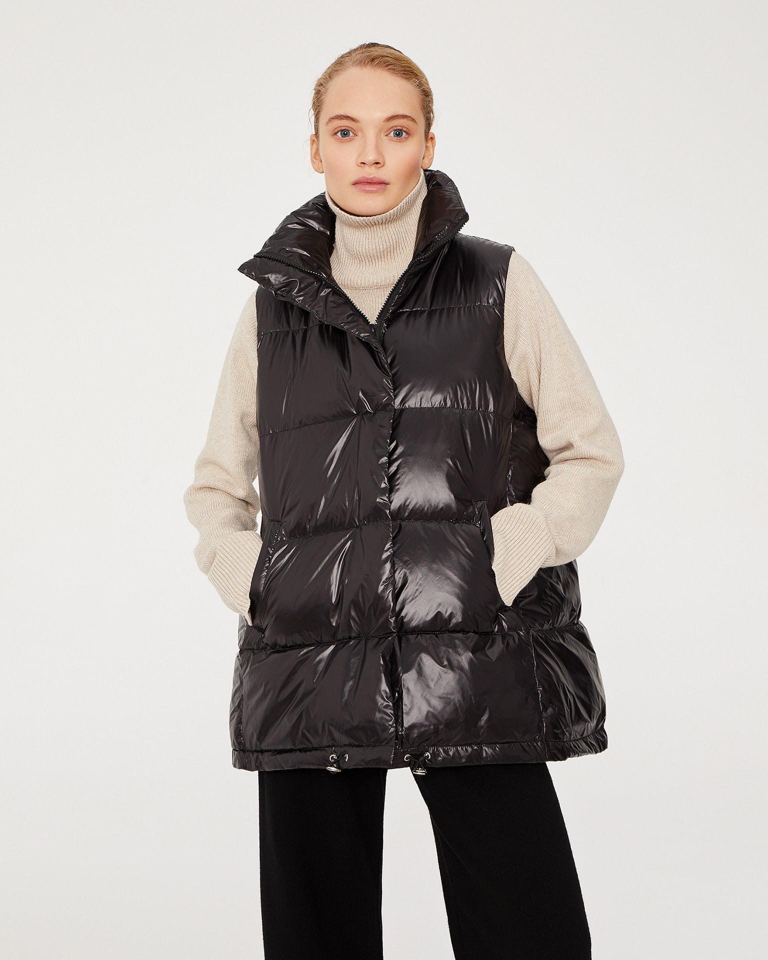 Down and feather gilet in black, Black — photo 2