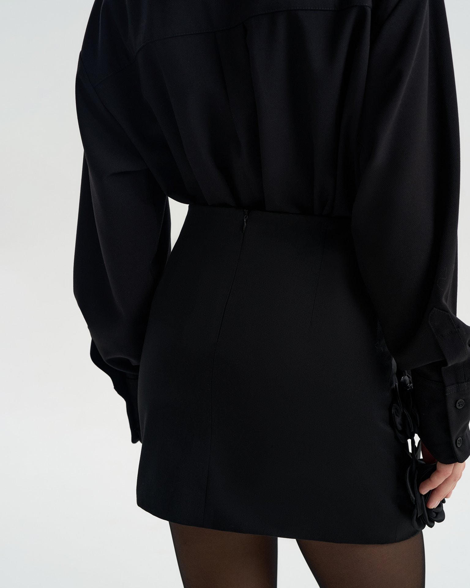 Skirt with 3D flowers, Black — photo 7
