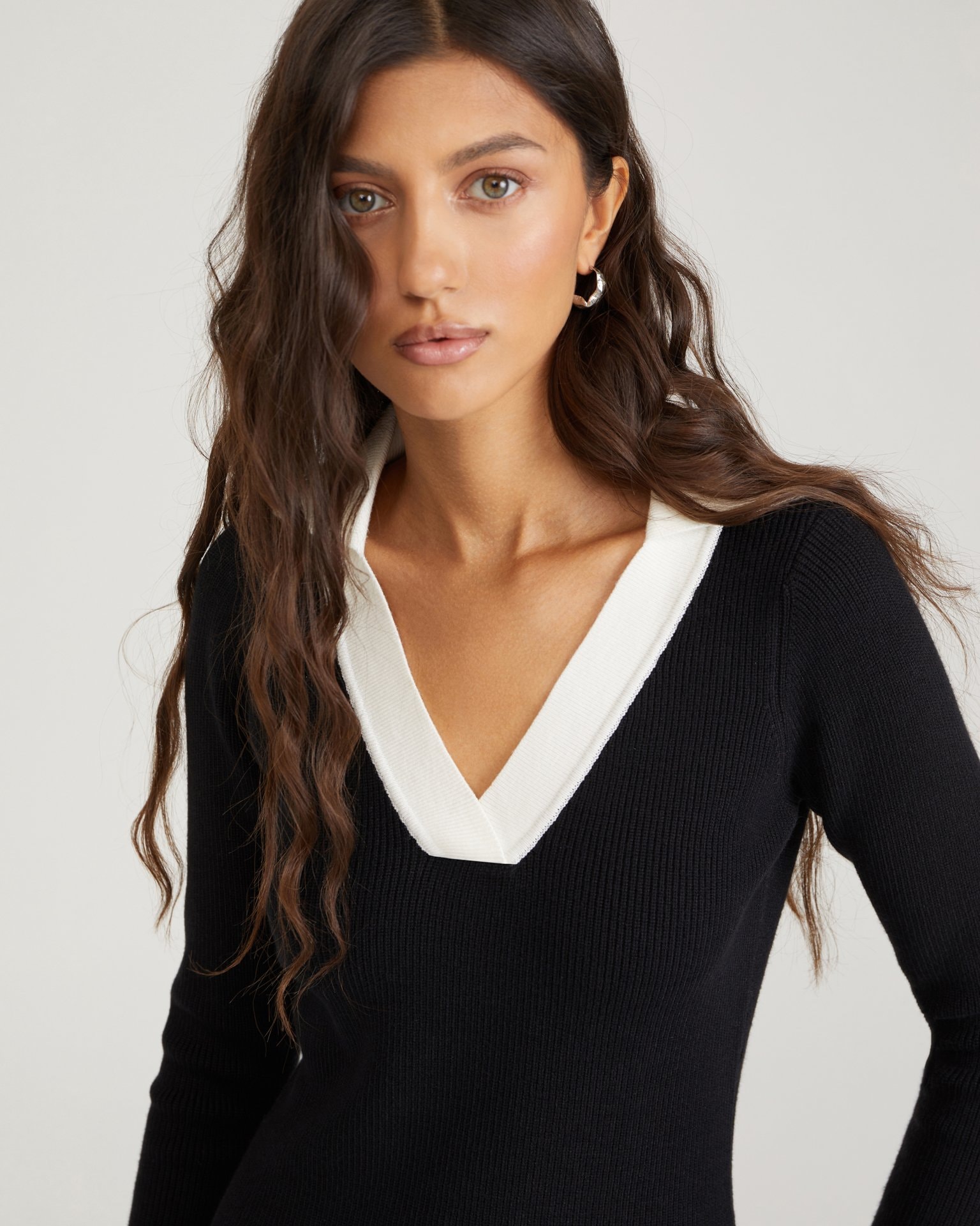 Knitted dress with a slit, Black — photo 8