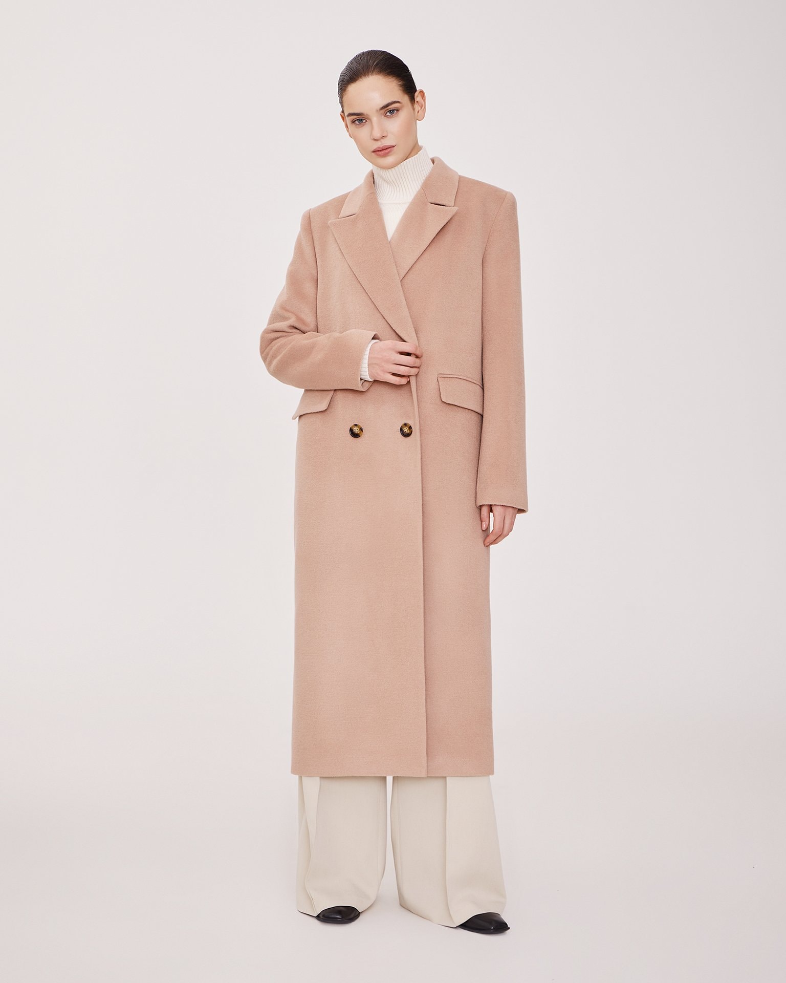 Blended Wool Coat, Beige