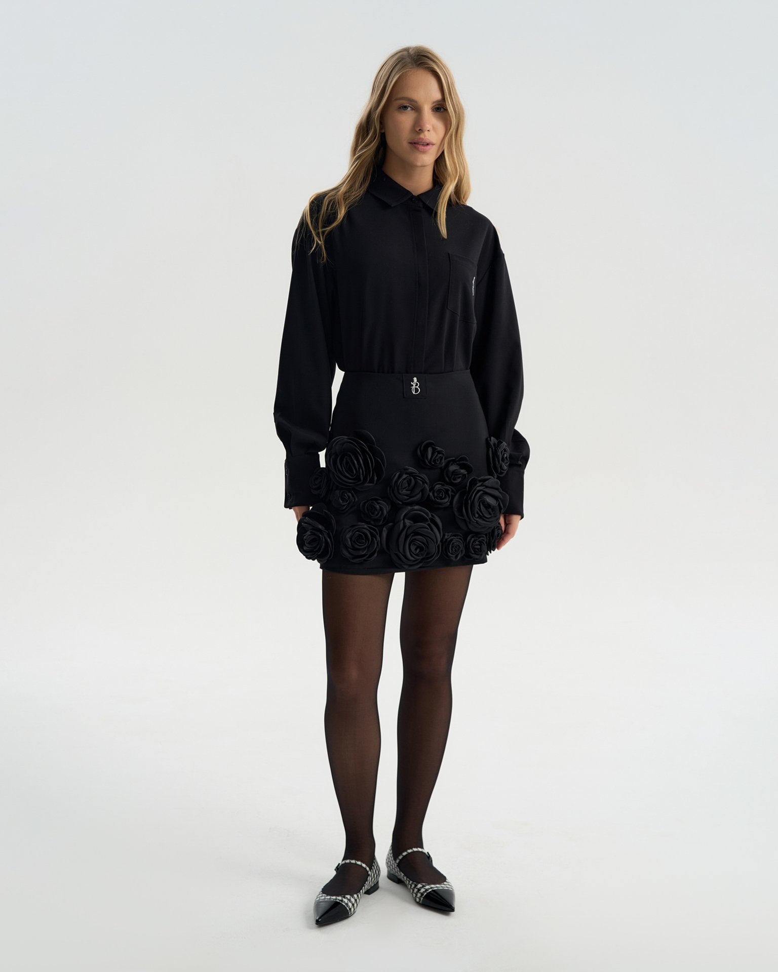 Skirt with 3D flowers, Black — photo 3