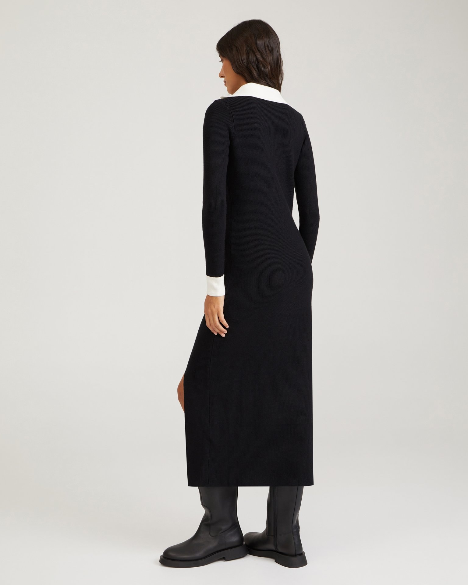 Knitted dress with a slit, Black — photo 3