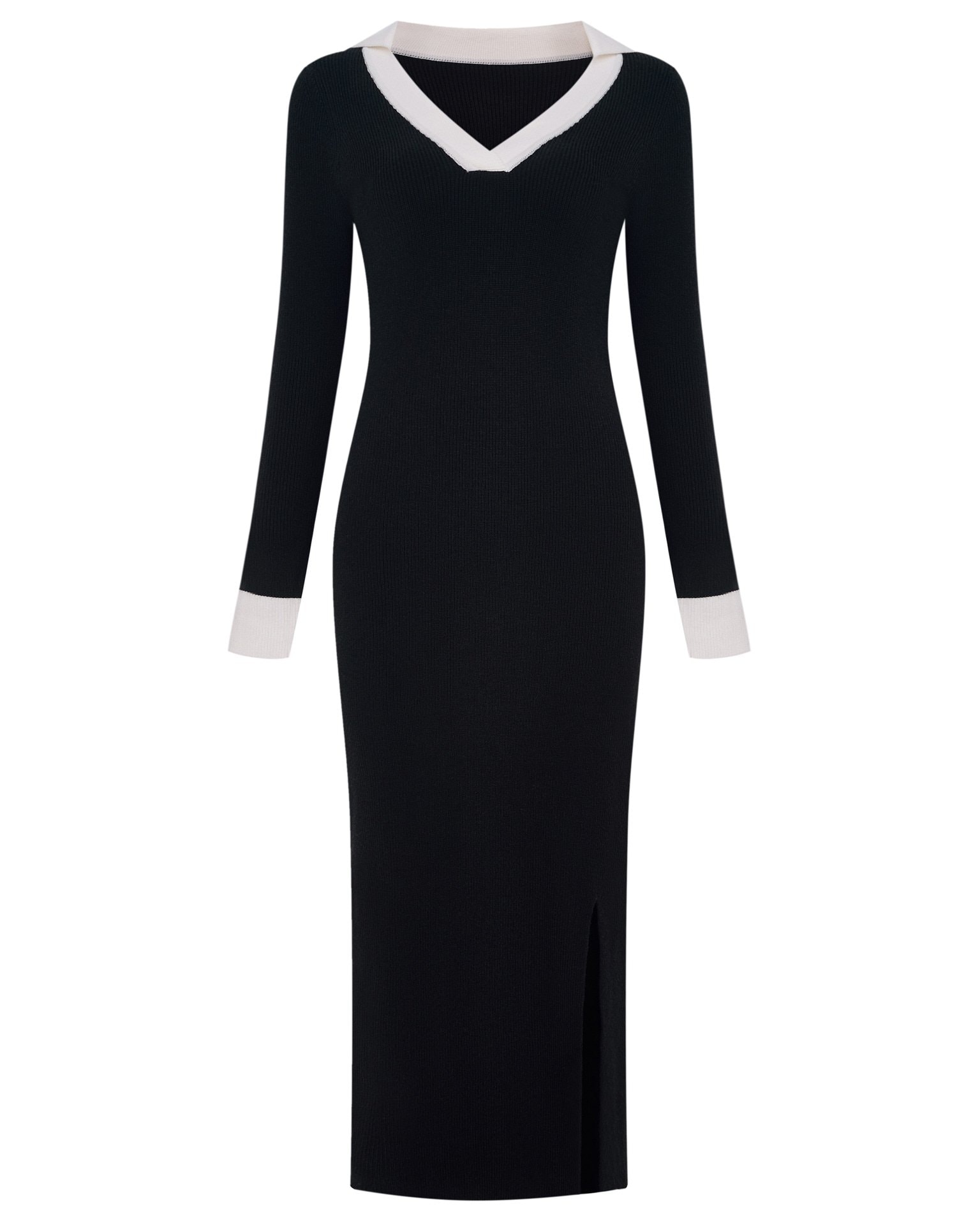 Knitted dress with a slit, Black — photo 10