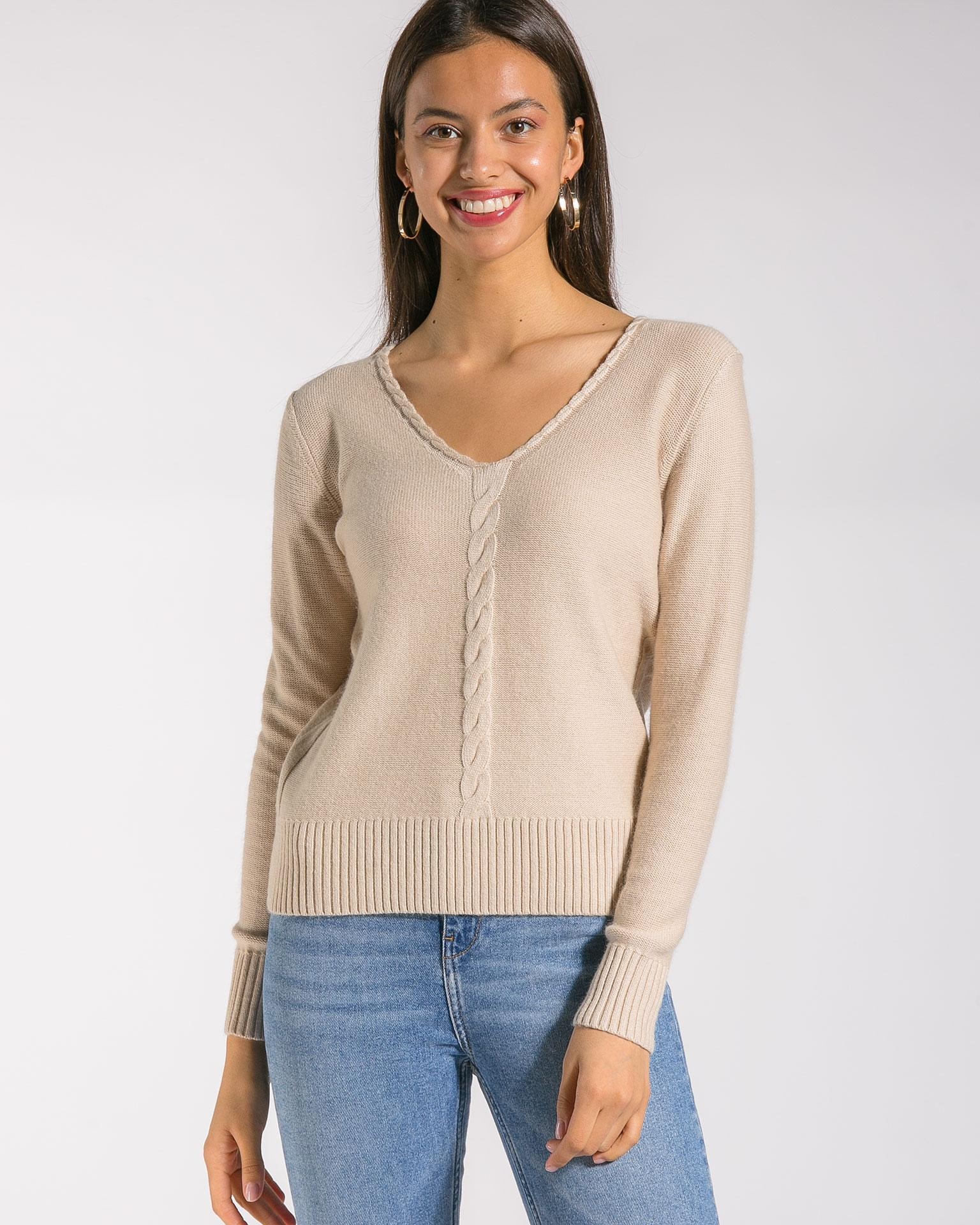 A cashmere jumper with a relaxed fit and a V-neck, Beige — photo 3
