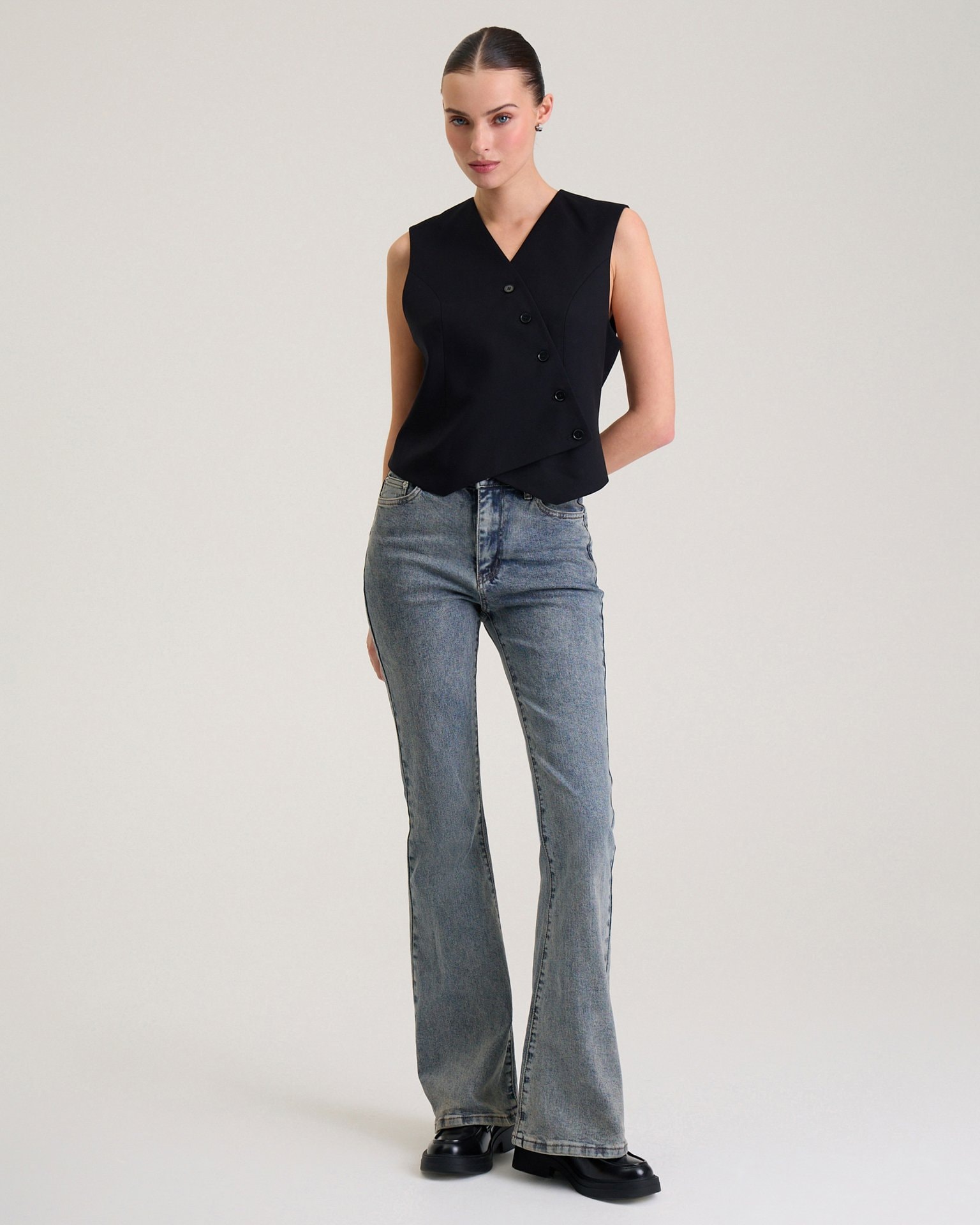 Flared jeans in dusty blue, Light Blue