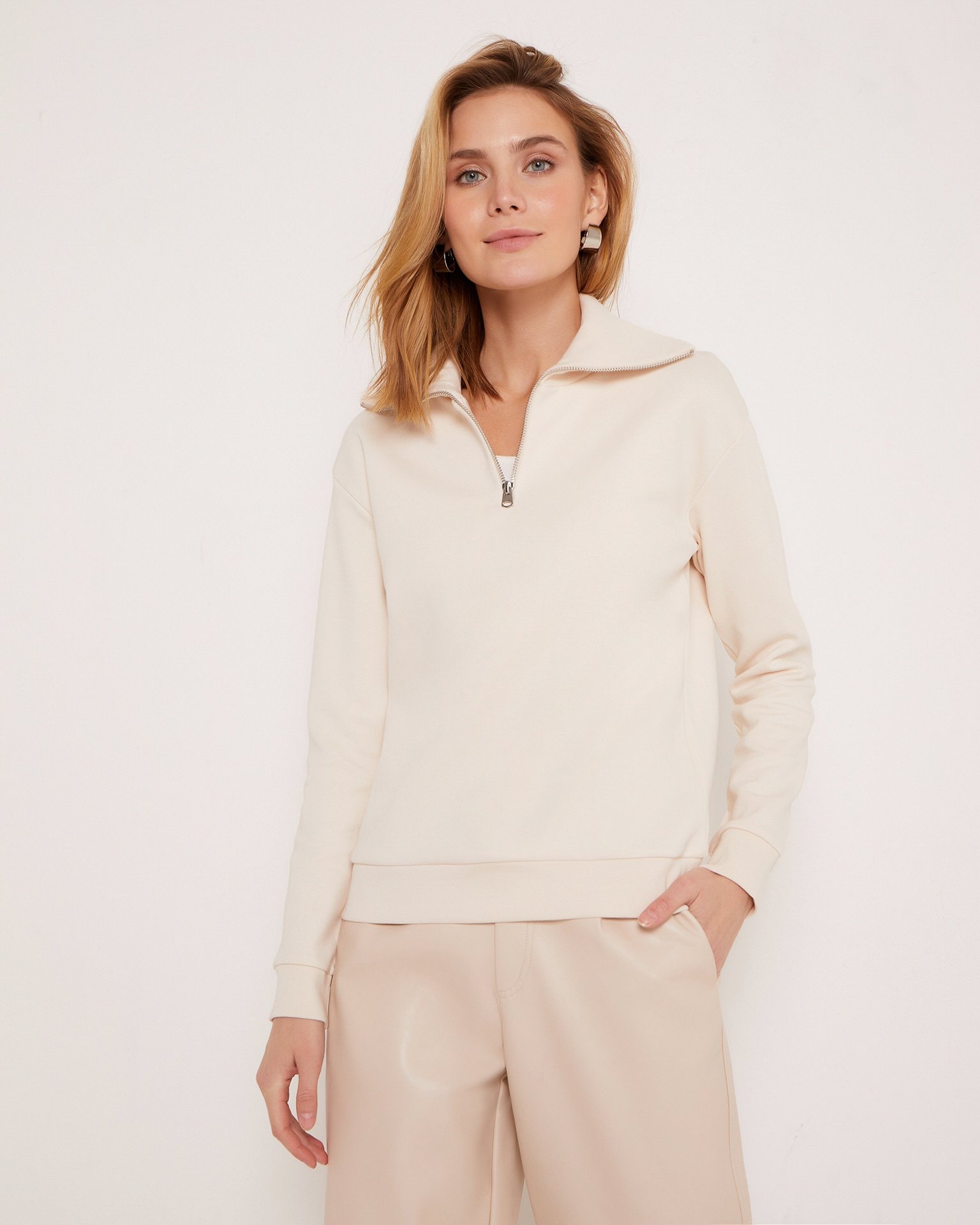 Zip-front jumper, Beige