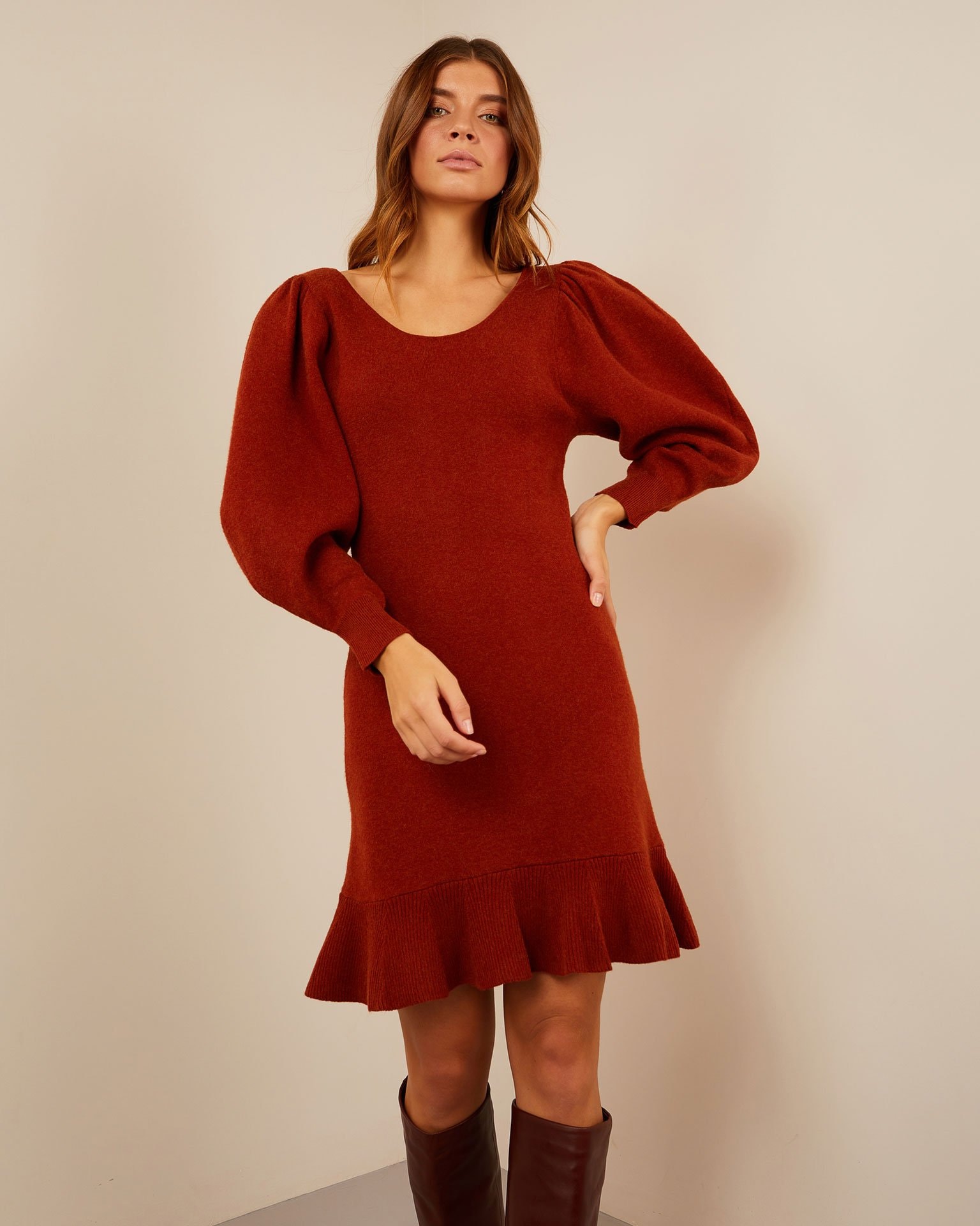 Terracotta Wool Dress, Terracotta — photo 2