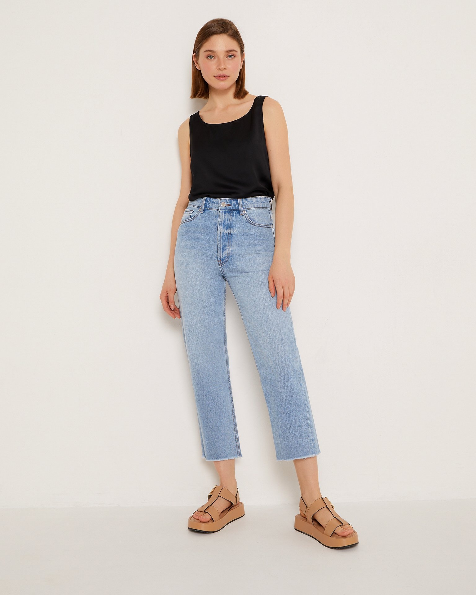 Light blue wide-leg jeans, Blue