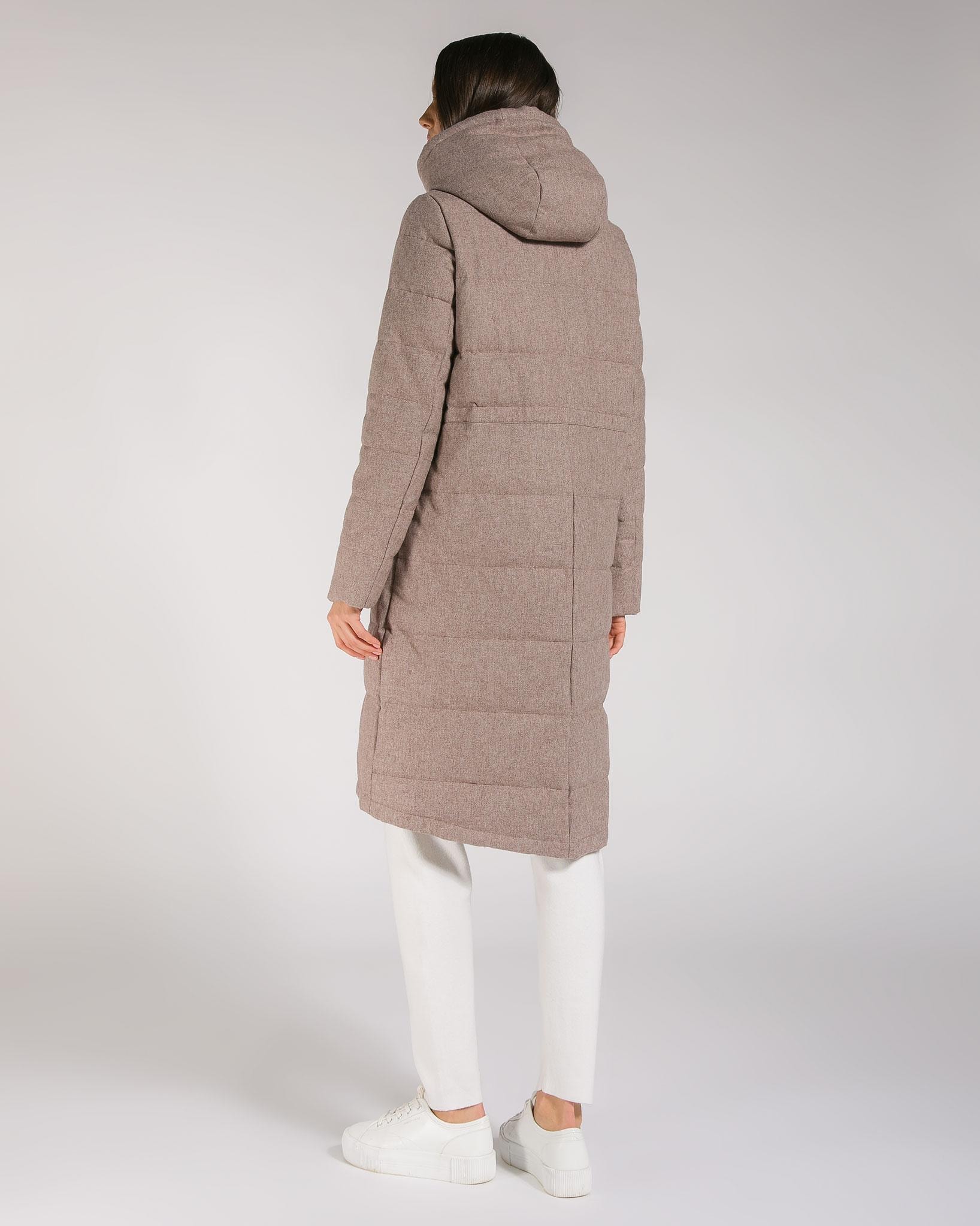 Wool-blend down coat with voluminous hood, Brown — photo 4