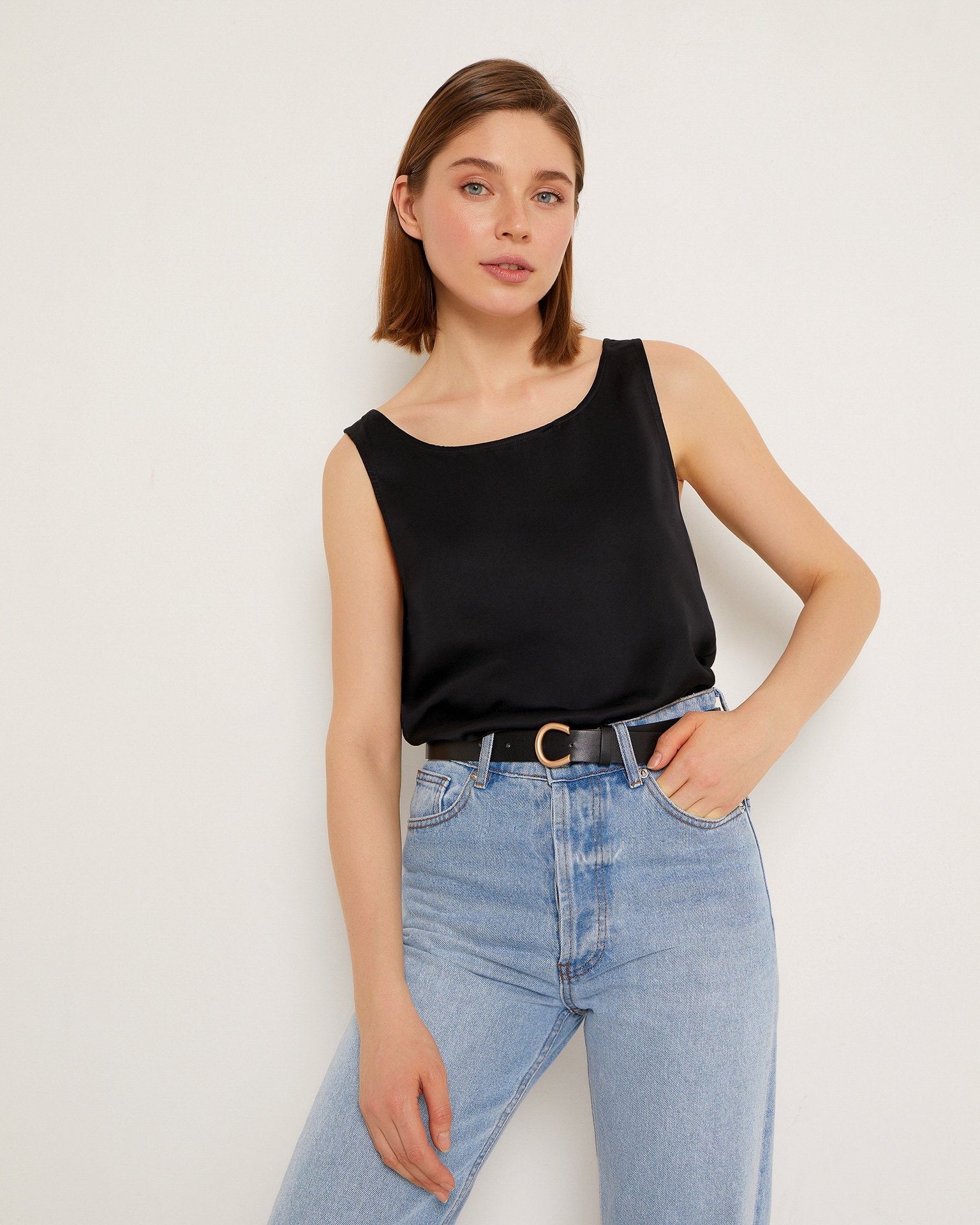 Light blue wide-leg jeans, Blue — photo 4
