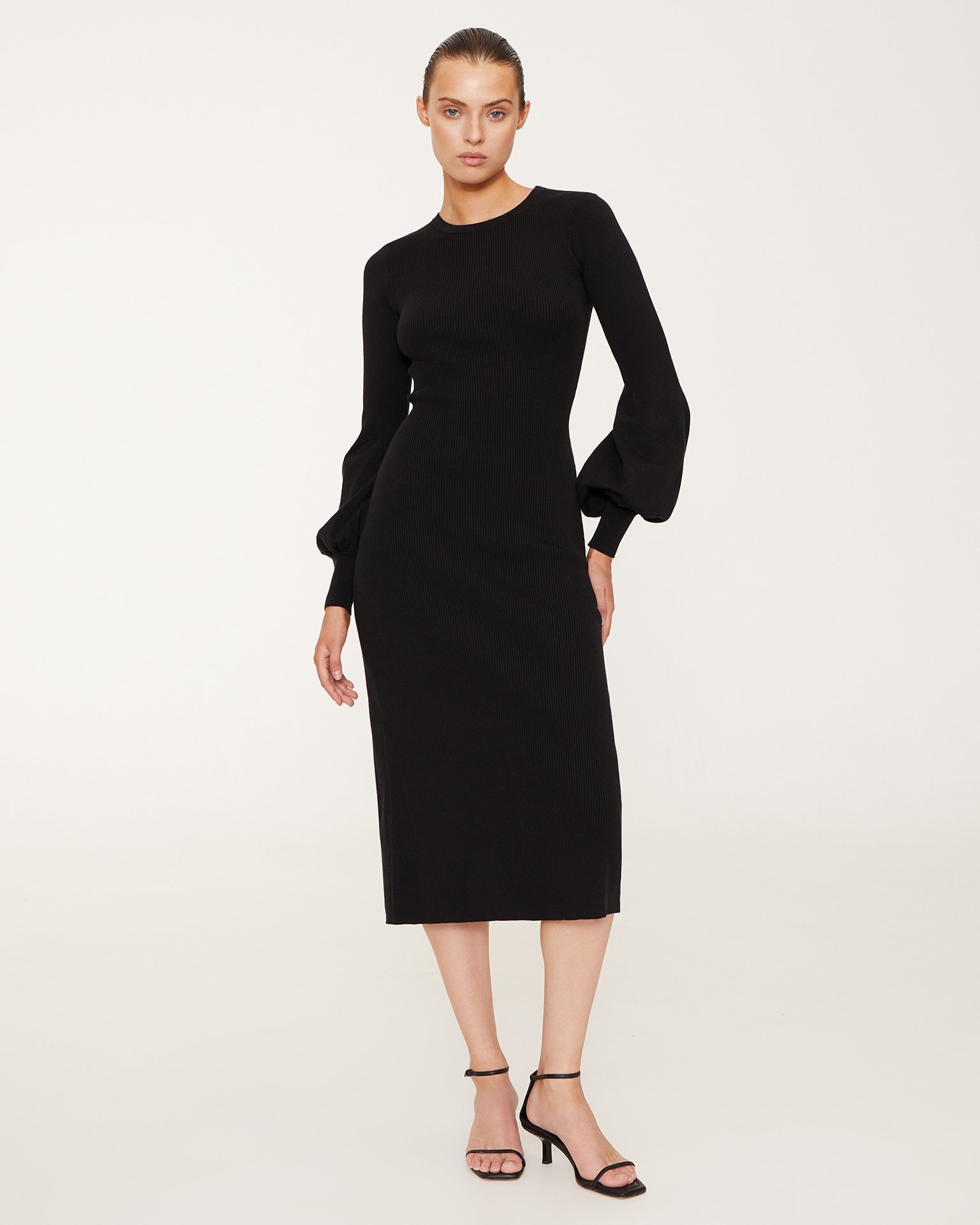 Fitted midi dress in black, Black