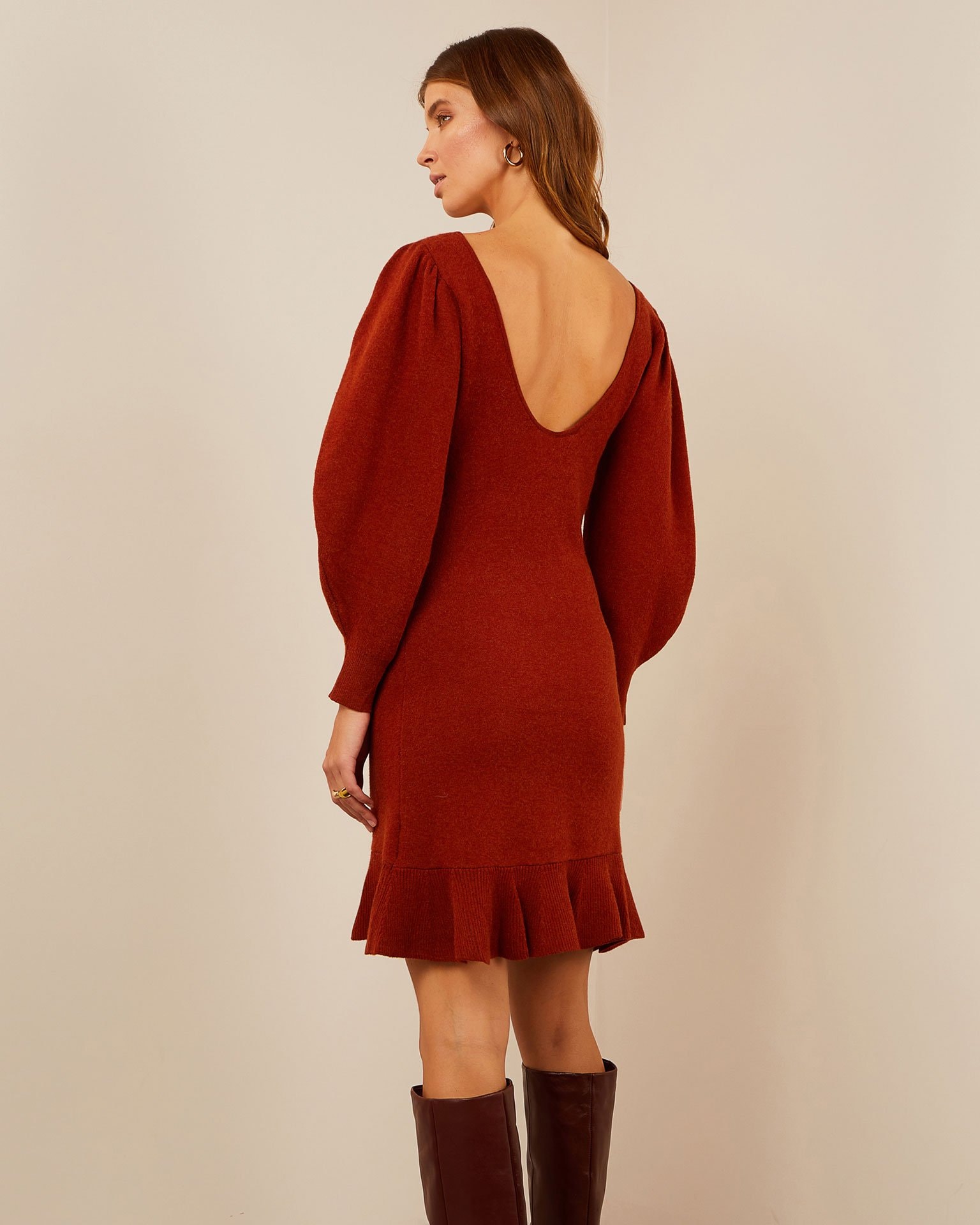 Terracotta Wool Dress, Terracotta — photo 3