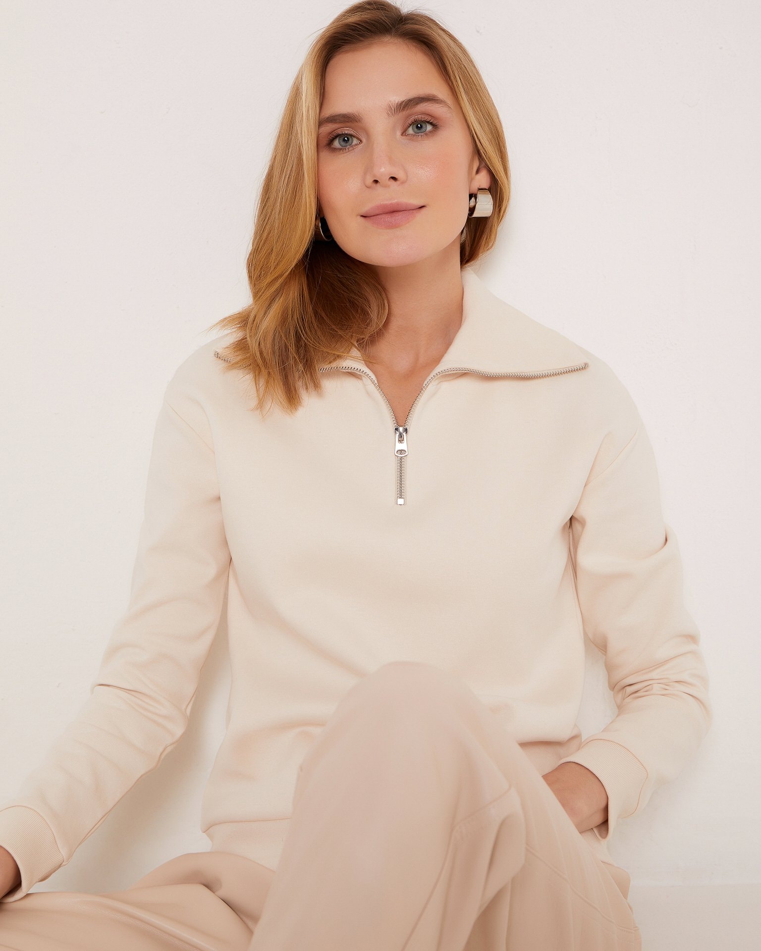 Zip-front jumper, Beige — photo 4