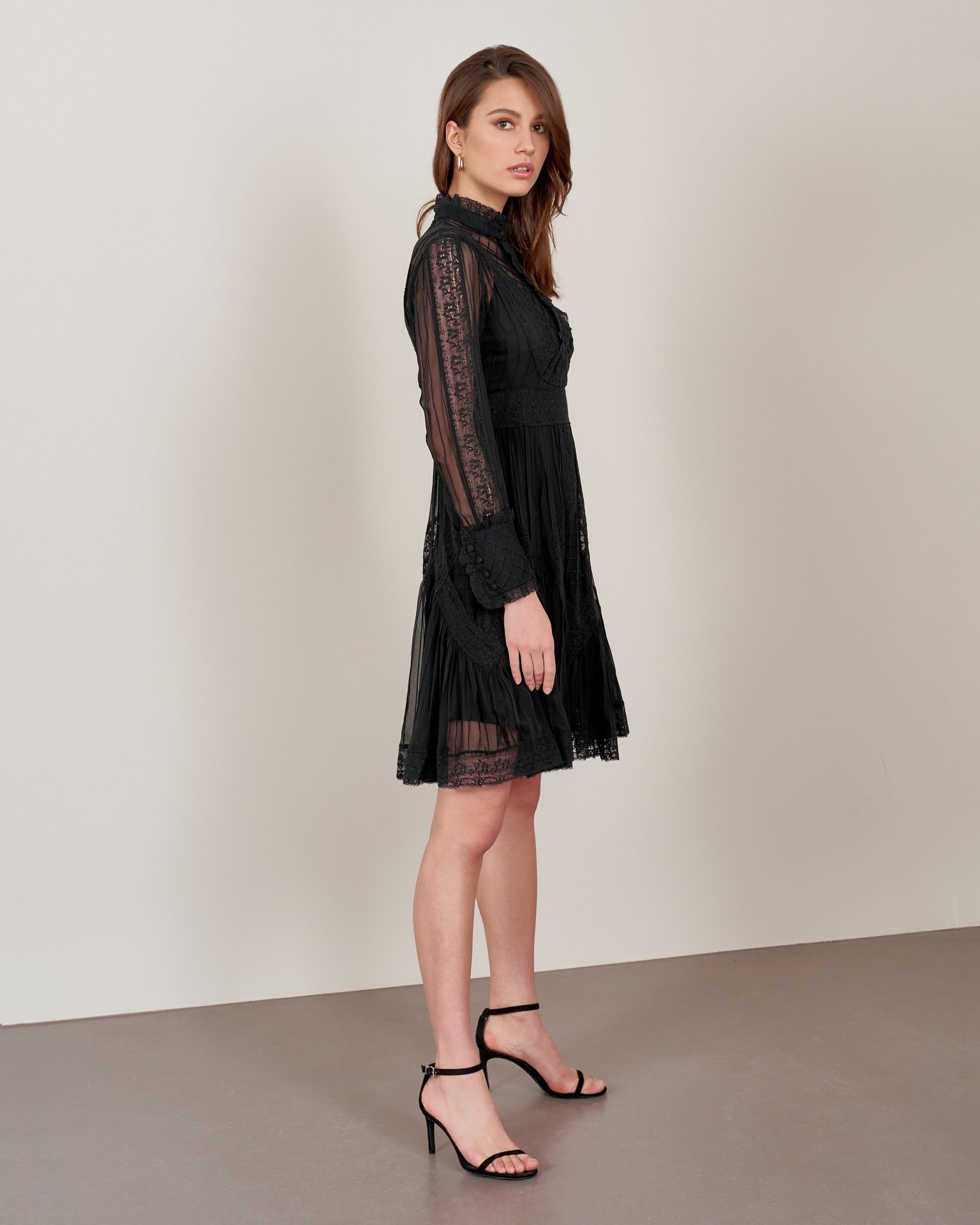Dress with lace inserts, Black — photo 5