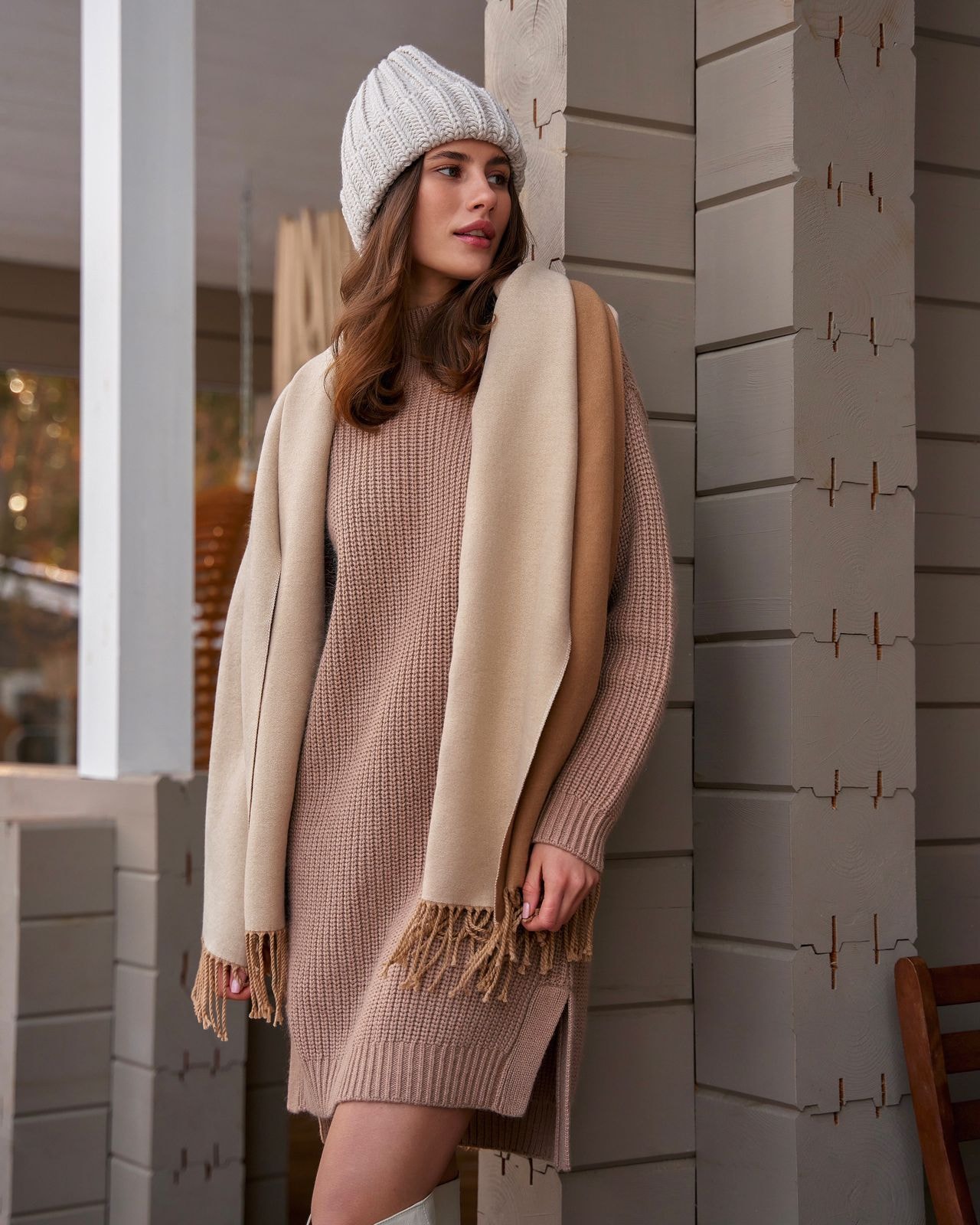 Wool tunic dress, Beige