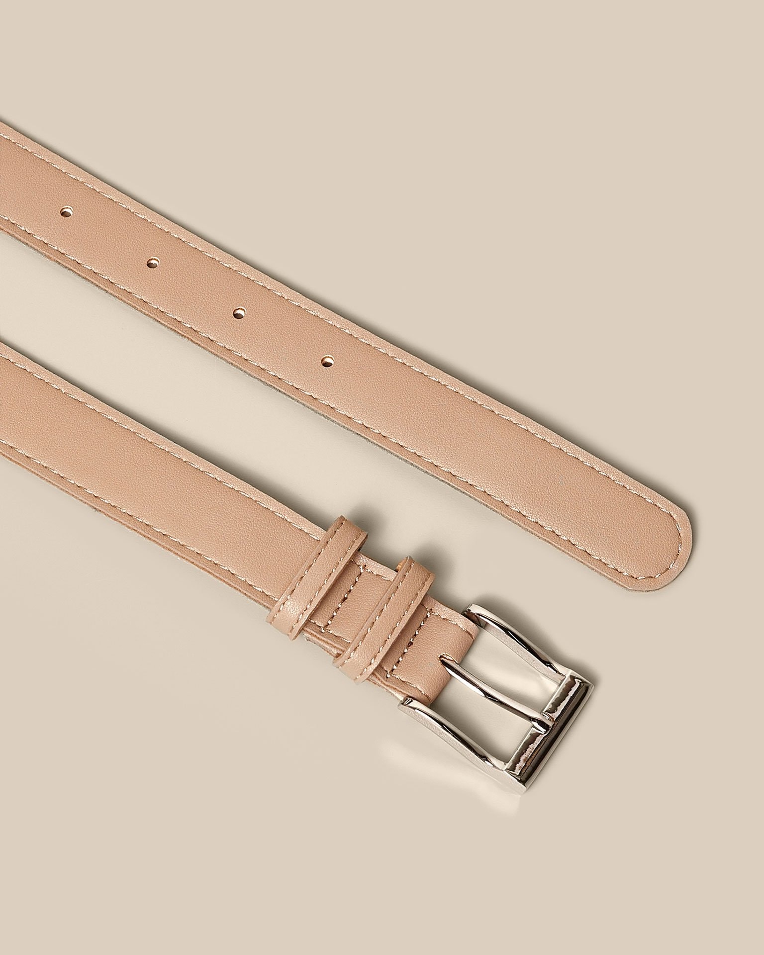Beige belt with square buckle, Beige — photo 2