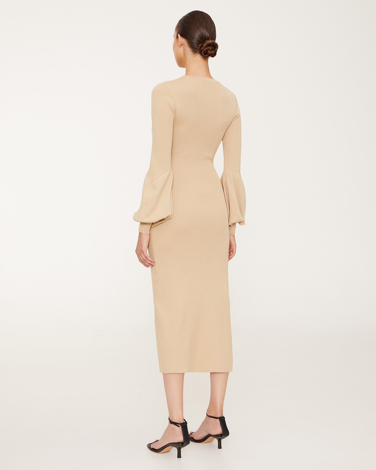 Fitted beige midi dress, Beige — photo 3