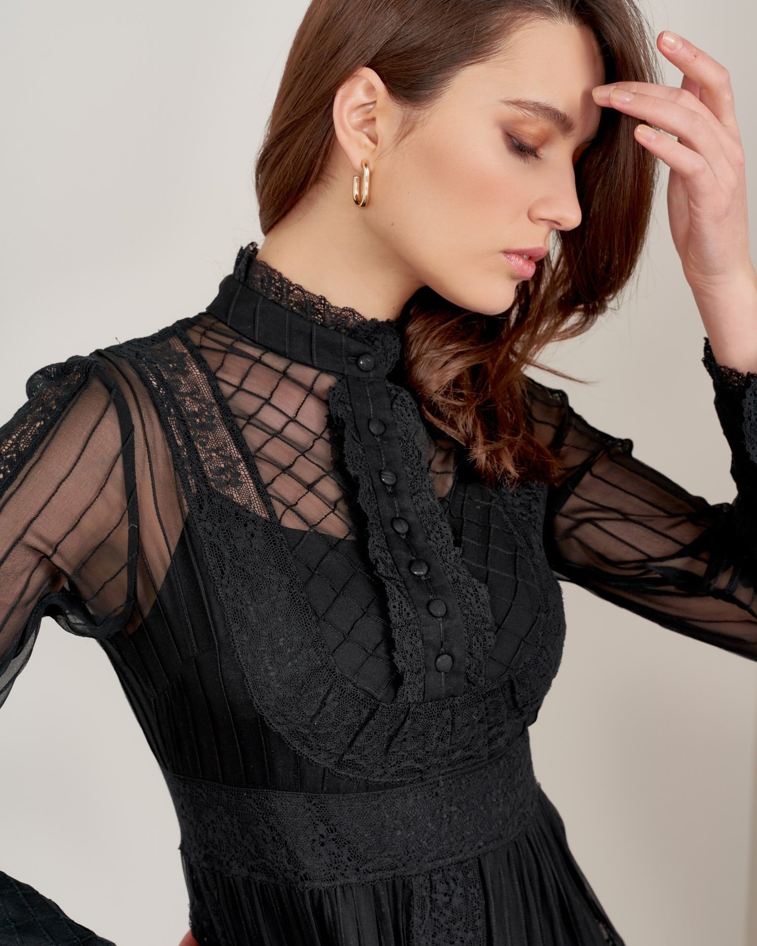 Dress with lace inserts, Black