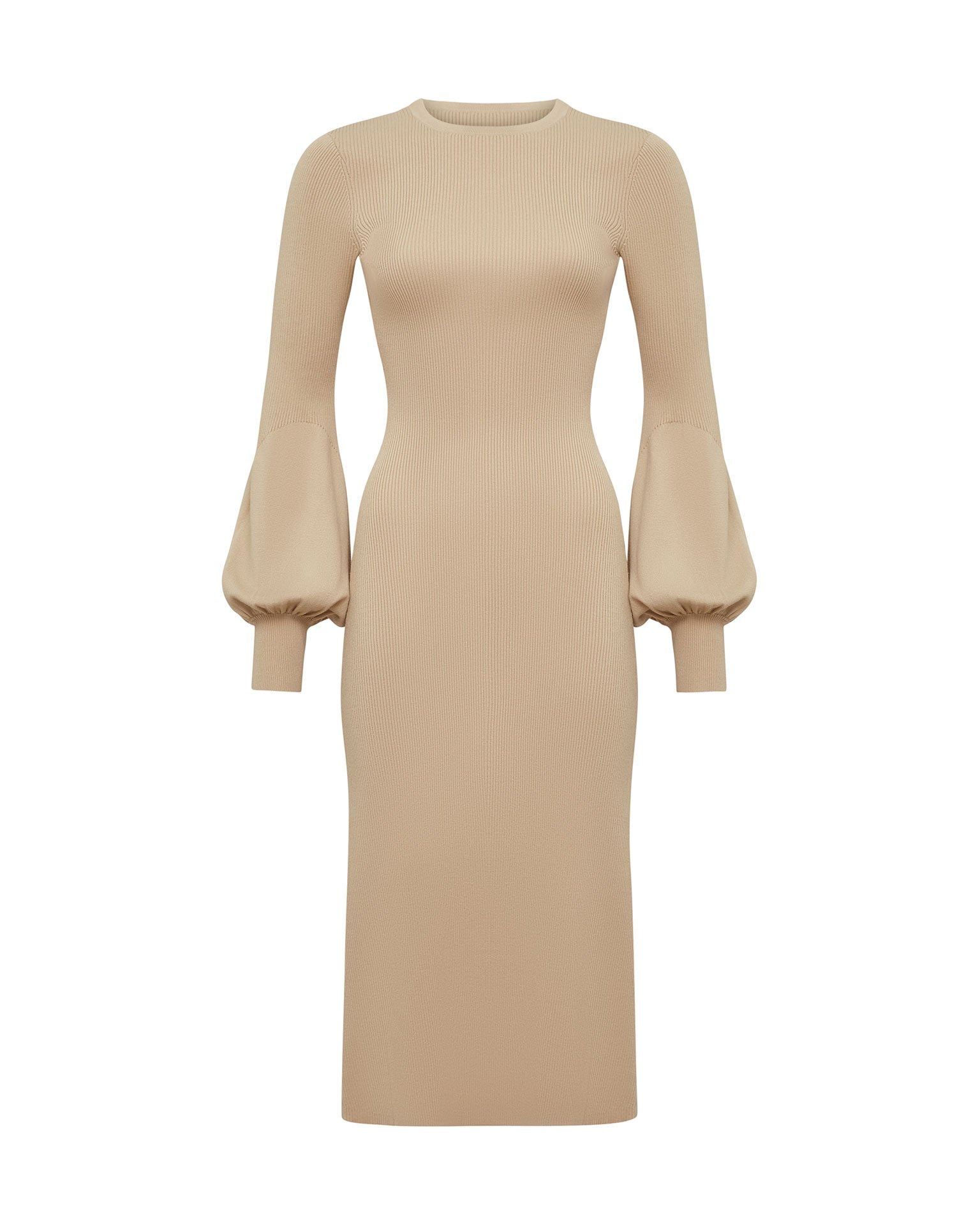 Fitted beige midi dress, Beige — photo 6