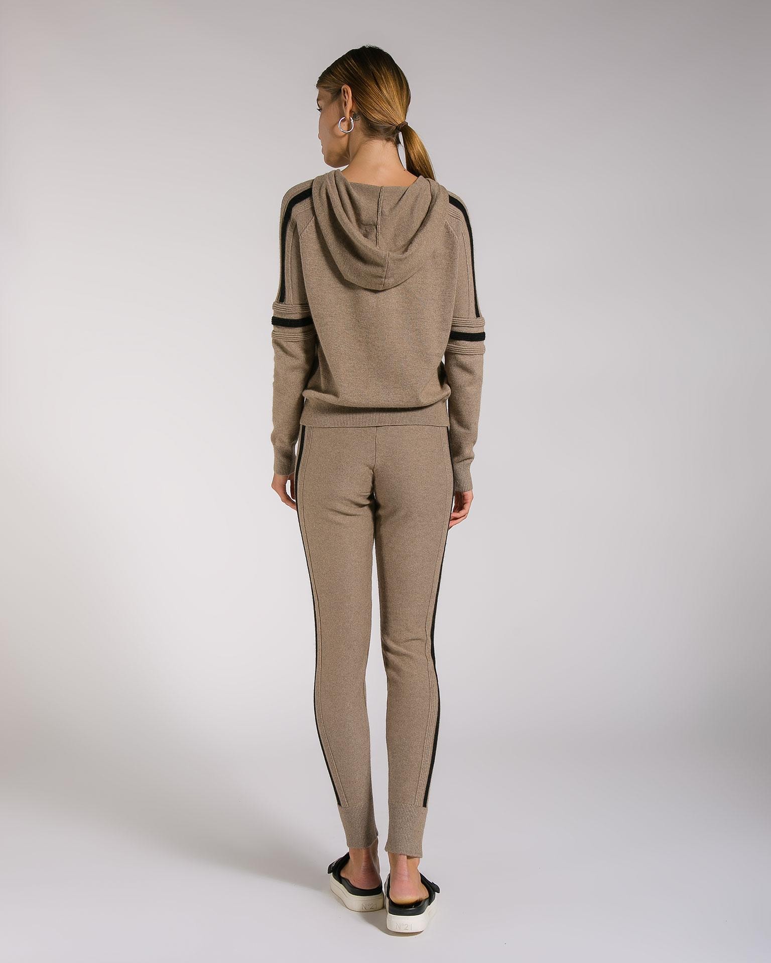 Casual-style trouser suit with contrasting stripes, Brown — photo 5
