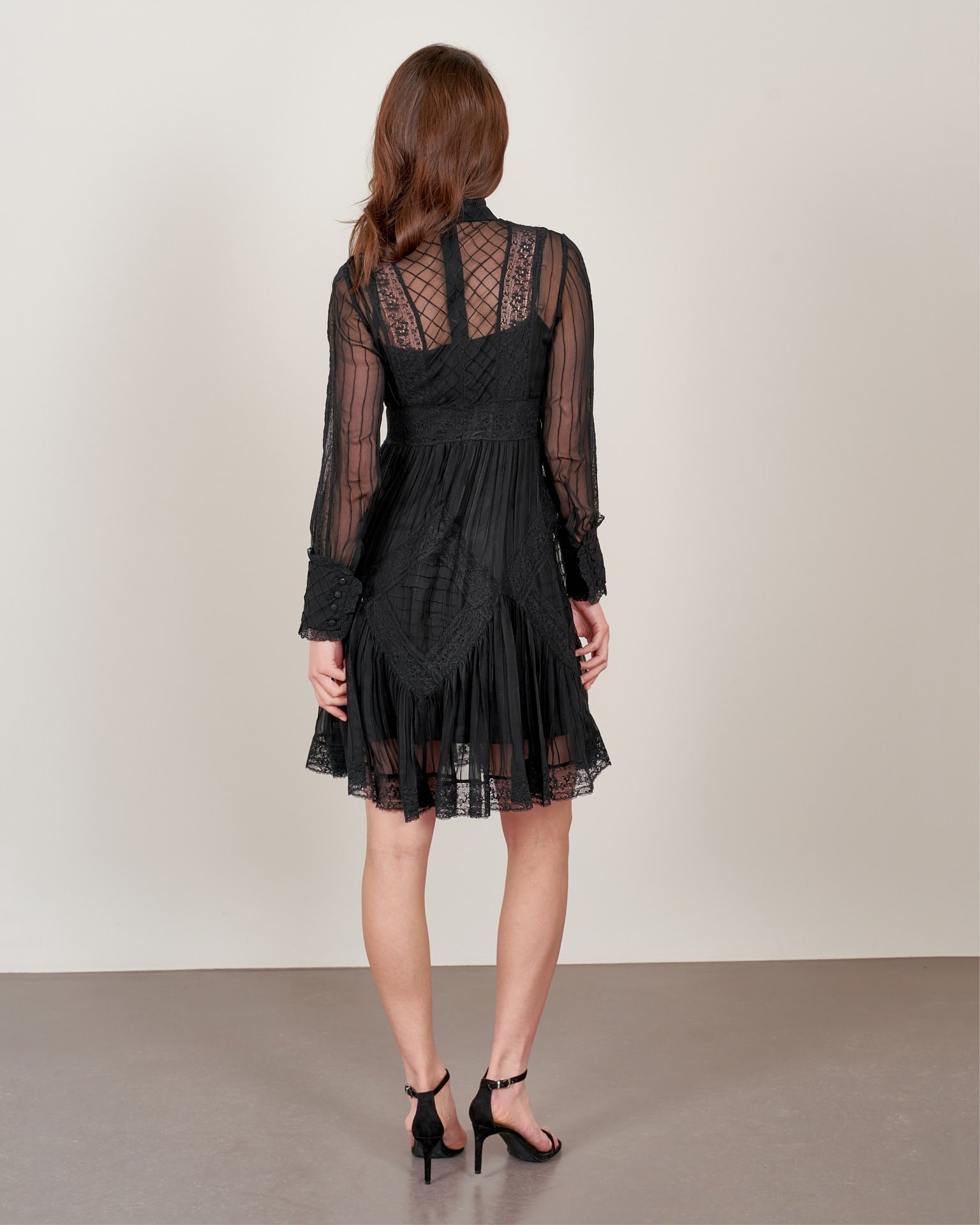 Dress with lace inserts, Black — photo 3