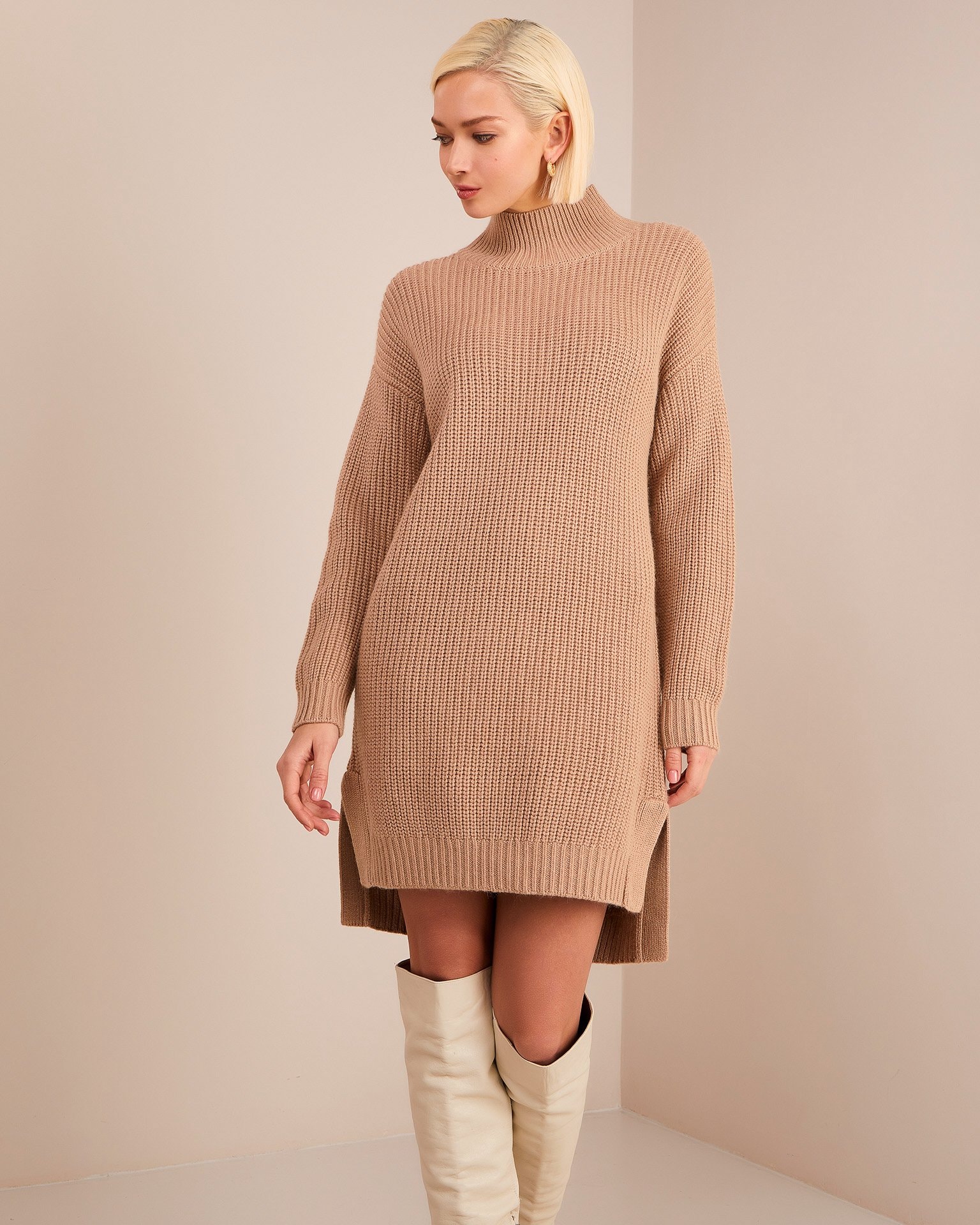 Wool tunic dress, Beige — photo 3