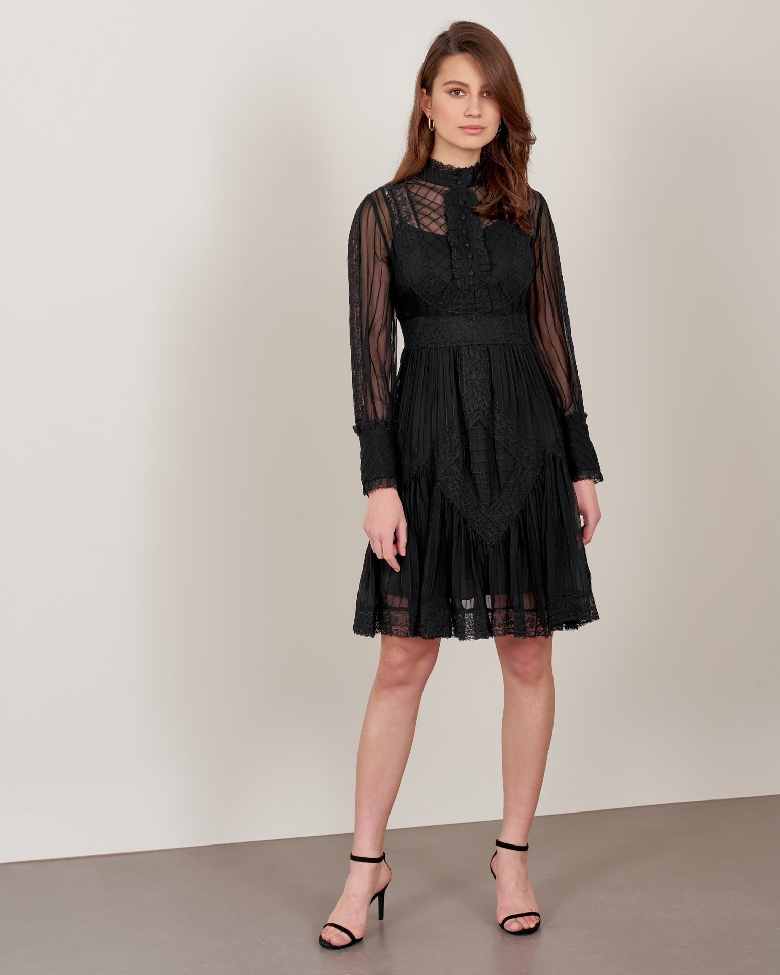 Dress with lace inserts, Black — photo 4