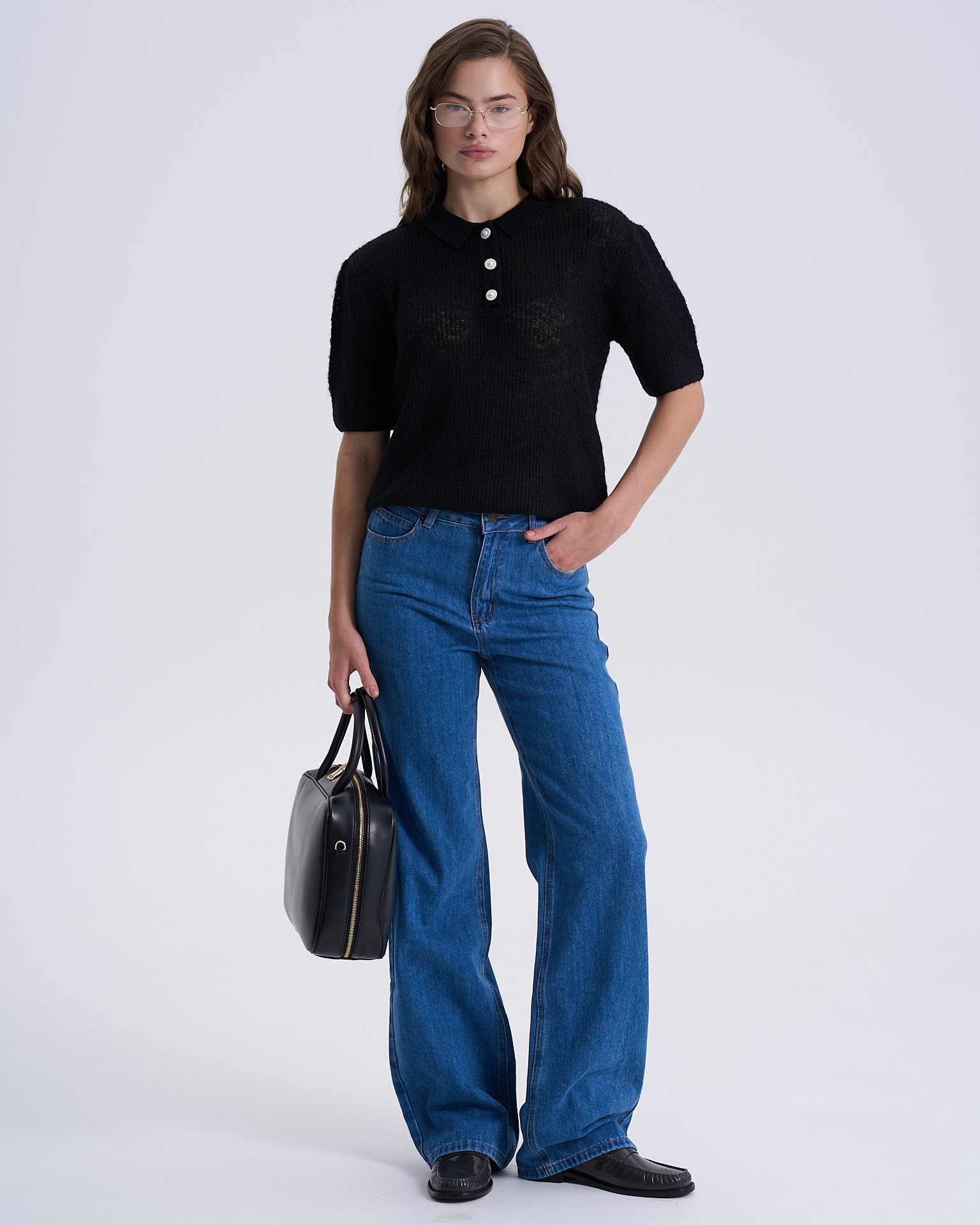 Polo knit jumper, Black — photo 4