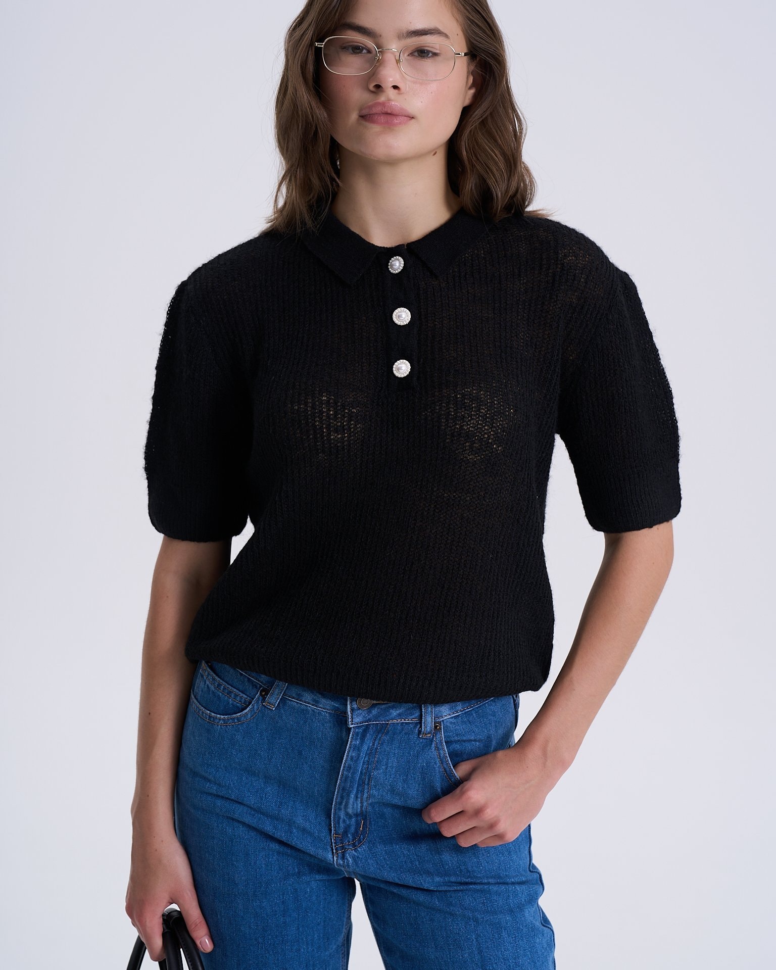 Polo knit jumper, Black — photo 6