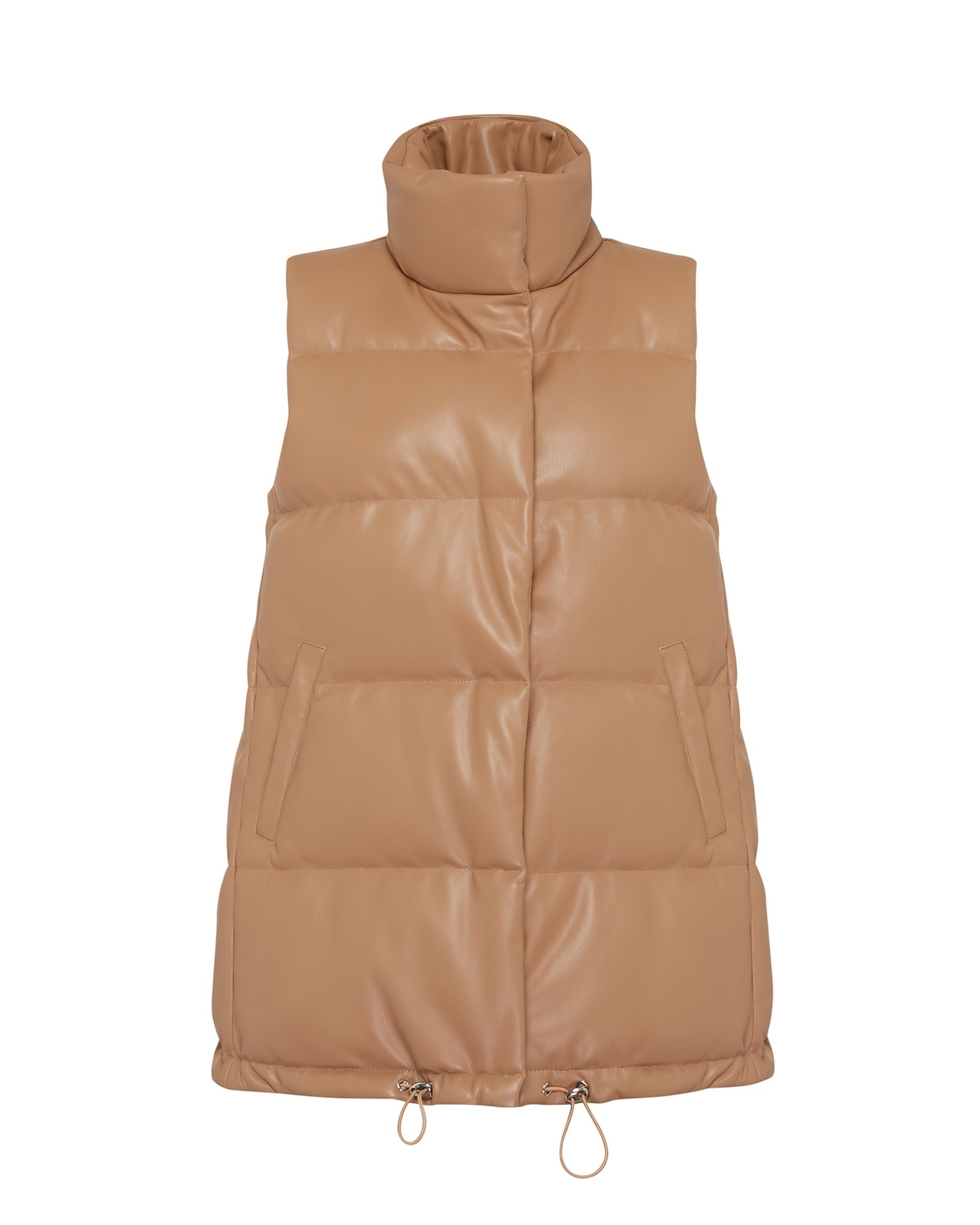 Quilted vest with a stand-up collar in brown, Brown