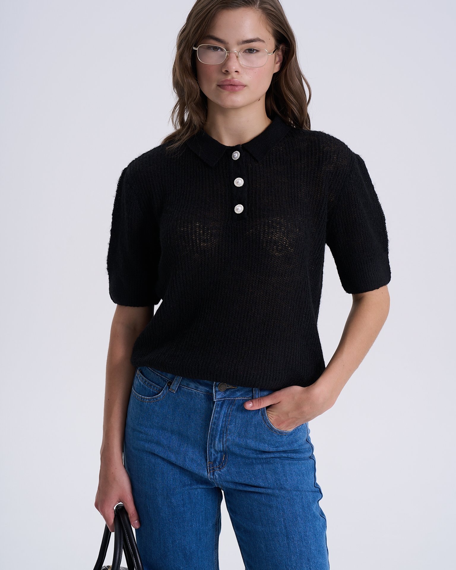 Polo knit jumper, Black — photo 5