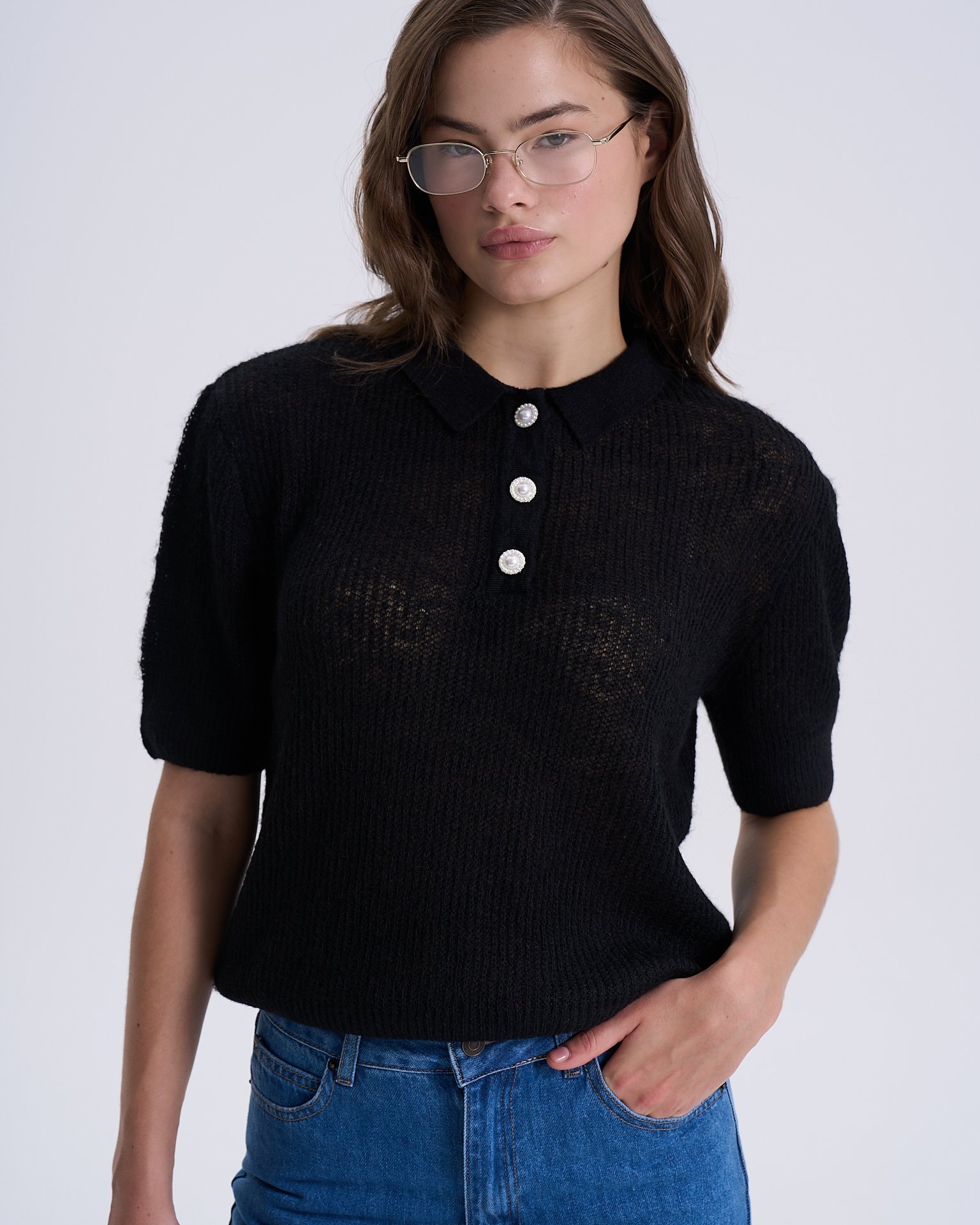 Polo knit jumper, Black