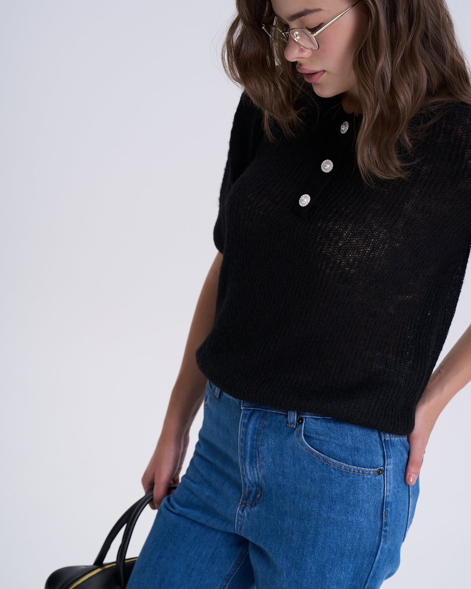 Polo knit jumper, Black — photo 9