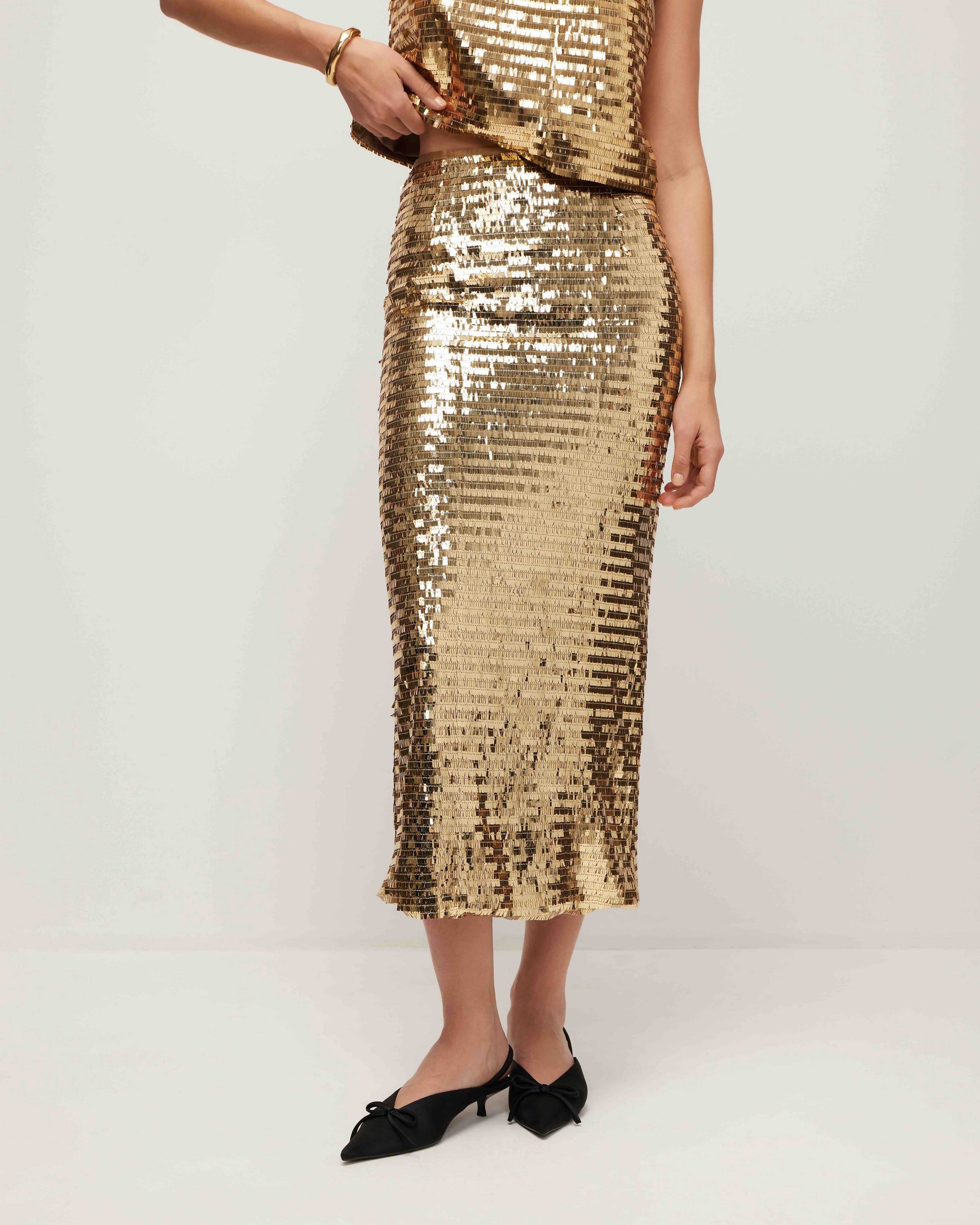 Sequin midi skirt, Gold — photo 6