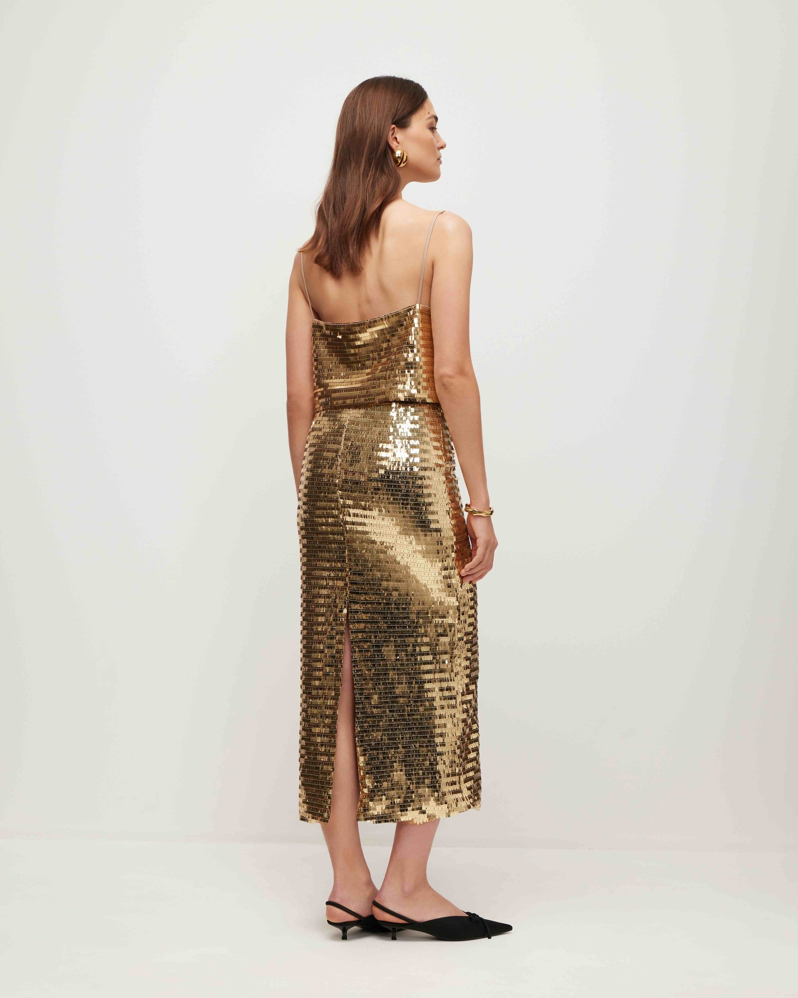 Sequin midi skirt, Gold — photo 4